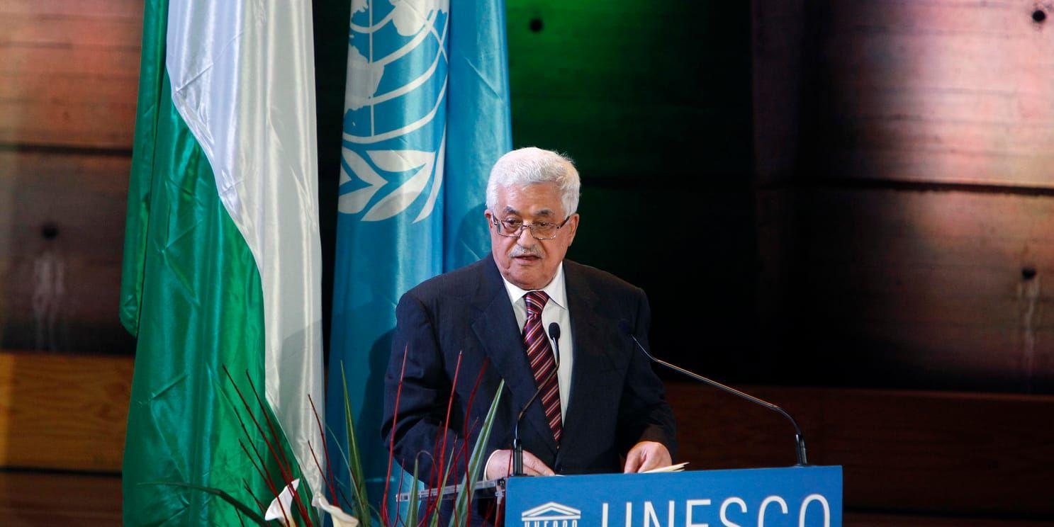 Palestiniernas Mahmud Abbas håller tal efter att Unesco godkänt Palestina som medlem i organet 2011. Arkivbild.