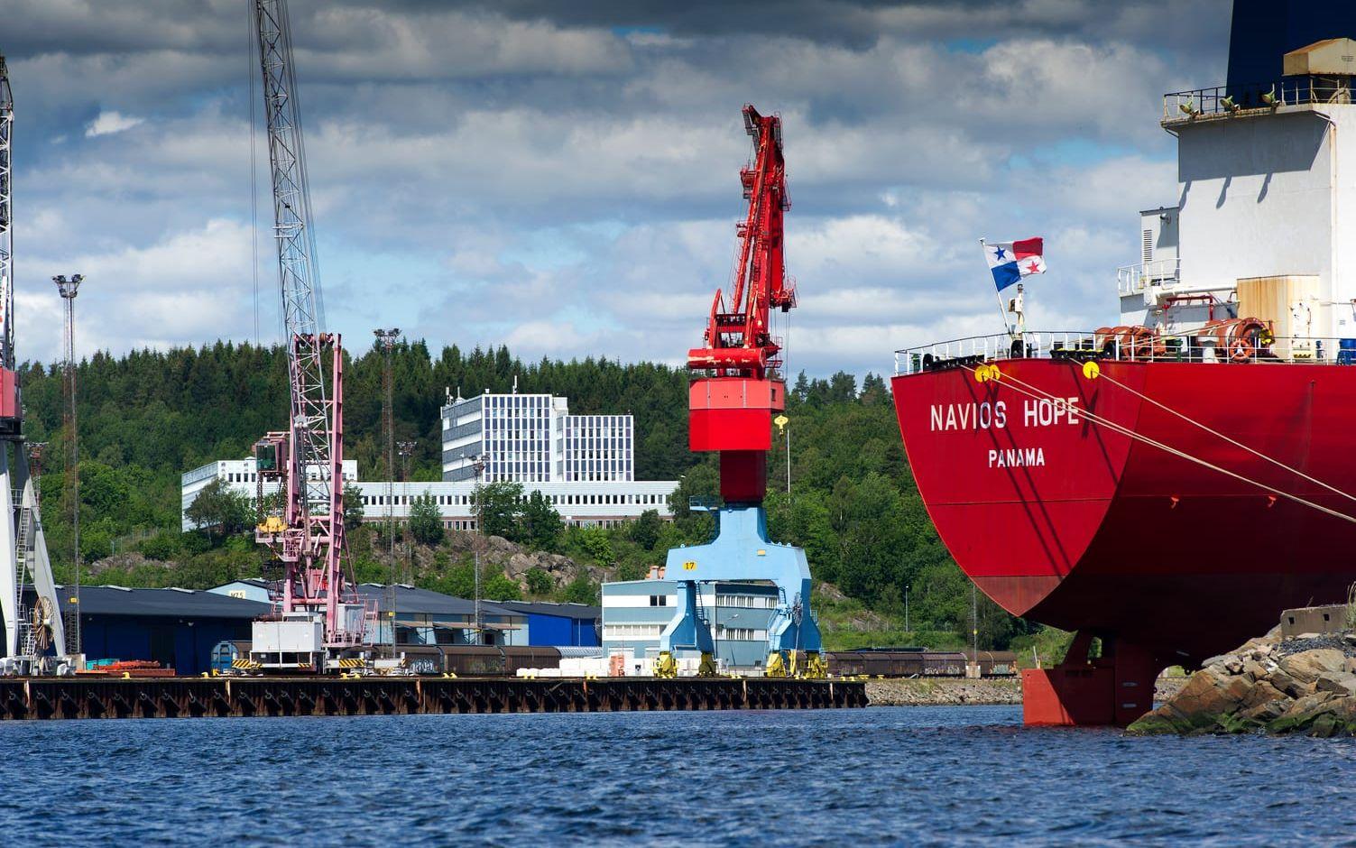 Det stora Panamaregistrerade fartyget Navios Hope la till i juni 2015. Foto: Lasse Edwartz.