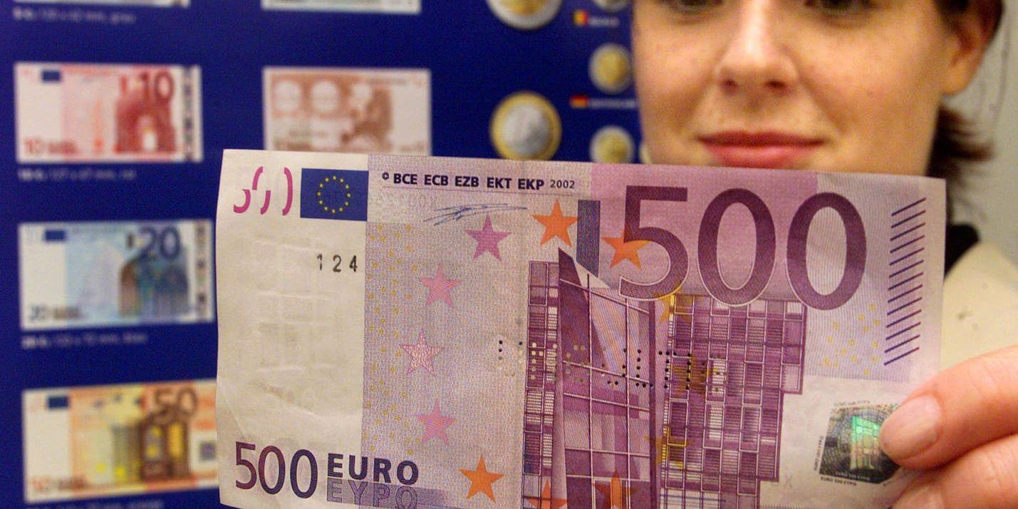 500-sedeln när euron introducerades i Tyskland.