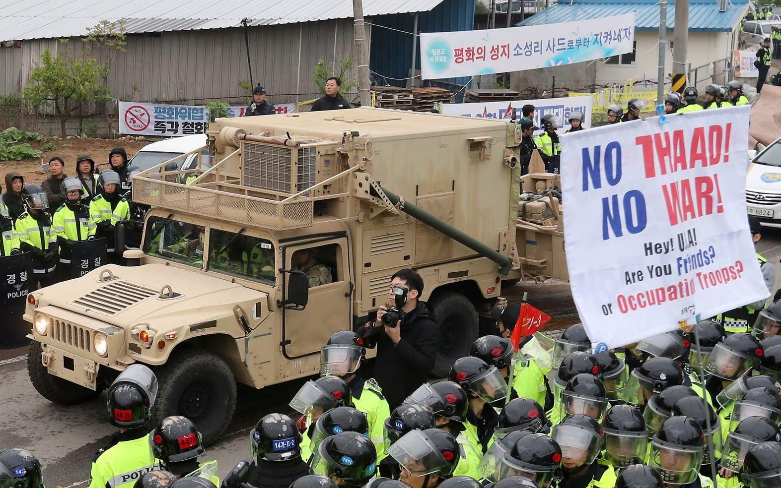 Sydkoreanska demonstrationer mot det amerikanska missilsystem som ska placeras på Sydkorea. BILD: TT