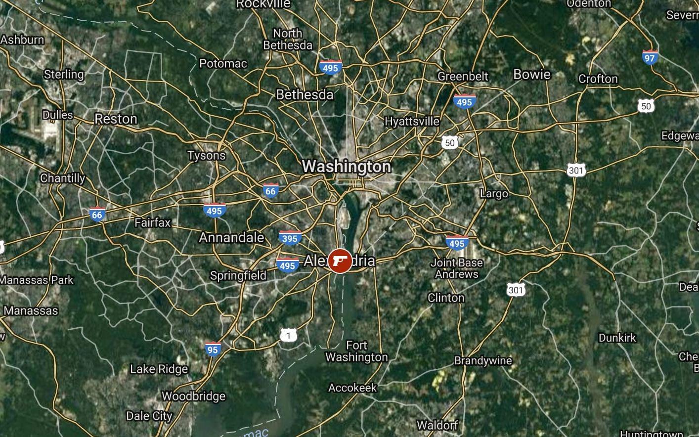 Alexandria är en förort i utkanten av Washington DC. Bild: Skärmdump Google Maps