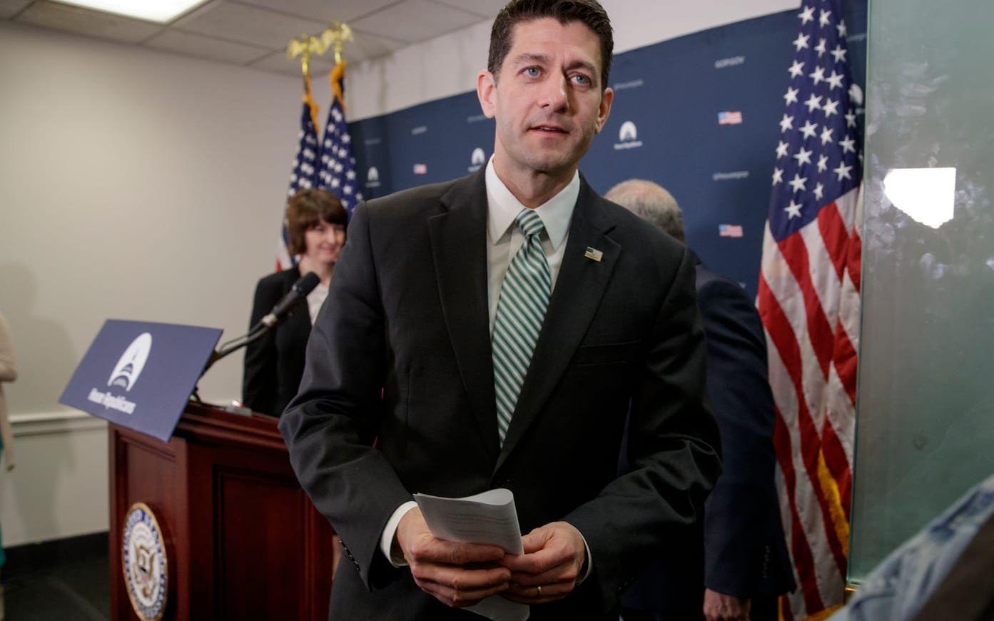 4 APRIL: Paul Ryan efter en nyhetskonferens om att på nytt få till en reform av sjukförsäkringssystemet. Foto: TT