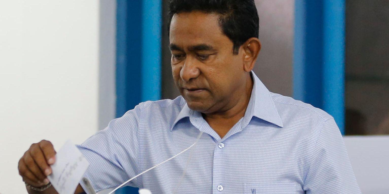 Maldivernas tidigare president Abdulla Yamin har gripits misstänkt för att ha mutat vittnen. Arkivbild.