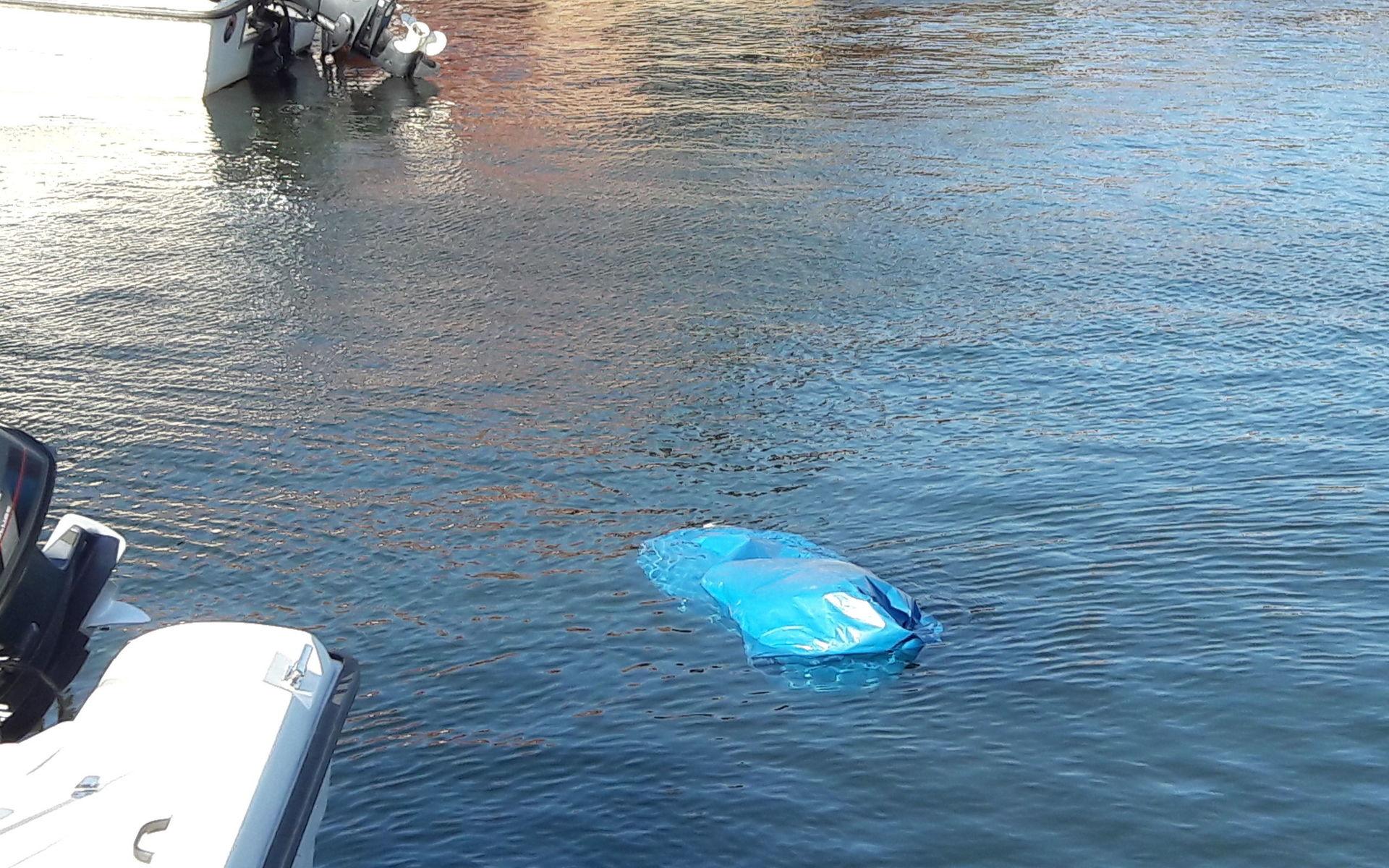 Vad för hemlighetsfulla saker som fanns i den blå plastsäcken som flöt omkring i hamnbassängen bakom fiskhallen på Smögen vet jag ej, då den var för tung att fiska upp.