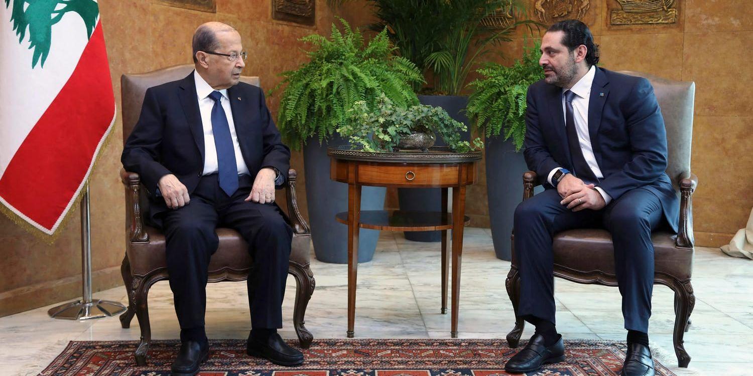 Libanons president Michel Aoun och premiärminister Saad al-Hariri. Arkivbild.