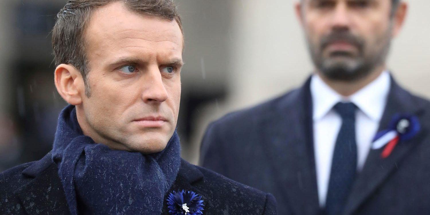 Frankrikes president Emmanuel Macron tappar stöd. Arkivbild.