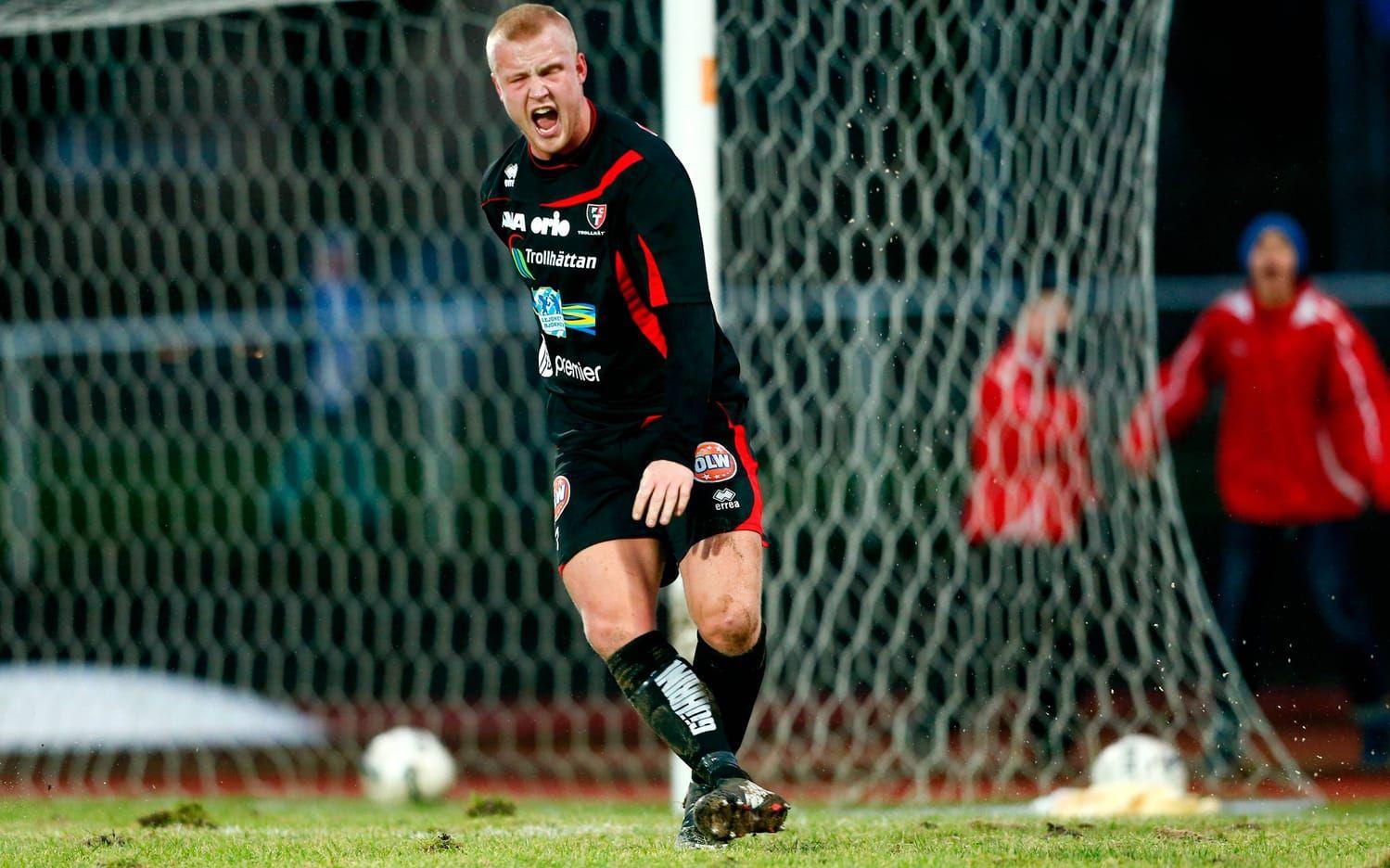 Jonathan Gustafsson skriker ut efter att hans 3-2-mål mot IFK Göteborg blivit avvinkat för offside. Bild: Bildbyrån