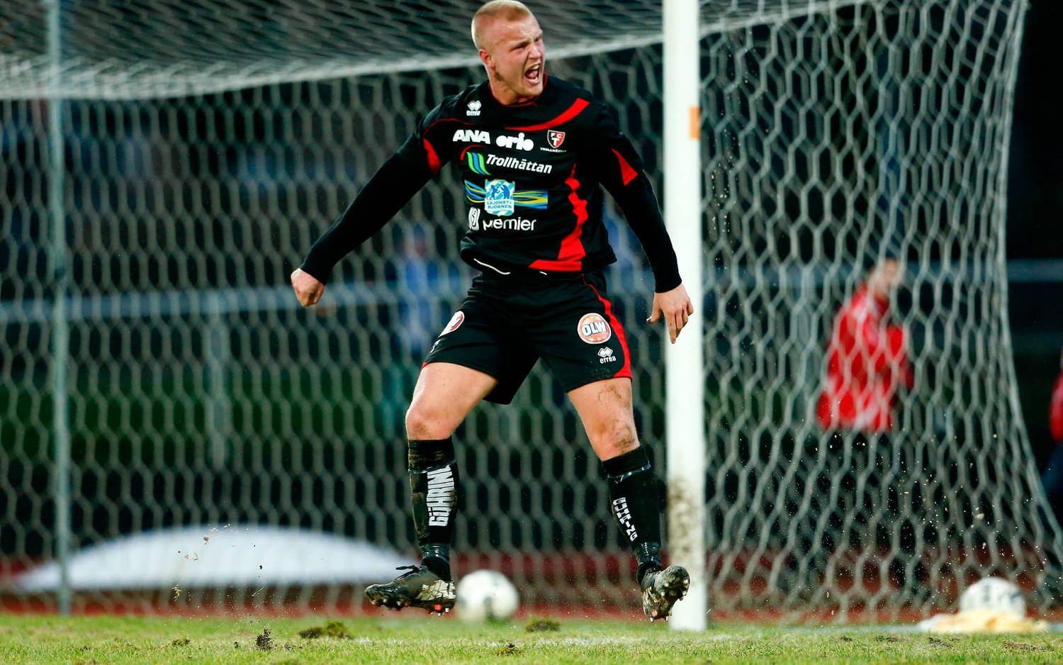 Jonathan Gustafsson skriker ut efter att hans 3-2-mål mot IFK Göteborg blivit avvinkat för offside. Bild: Bildbyrån