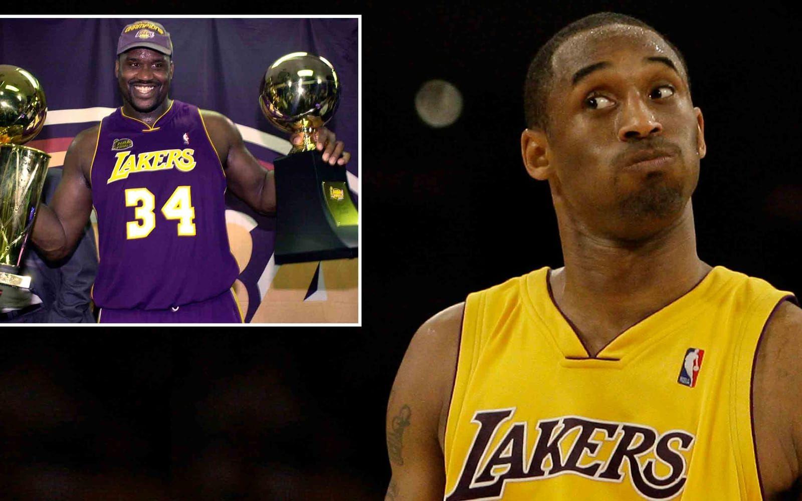 <strong>Kobe Bryant vs. Shaquille O’Neal.</strong> De spelade tillsammans i Los Angeles Lakers och vann tre raka NBA-titlar, men de fajtades om att vara den största stjärnan. Foto: TT