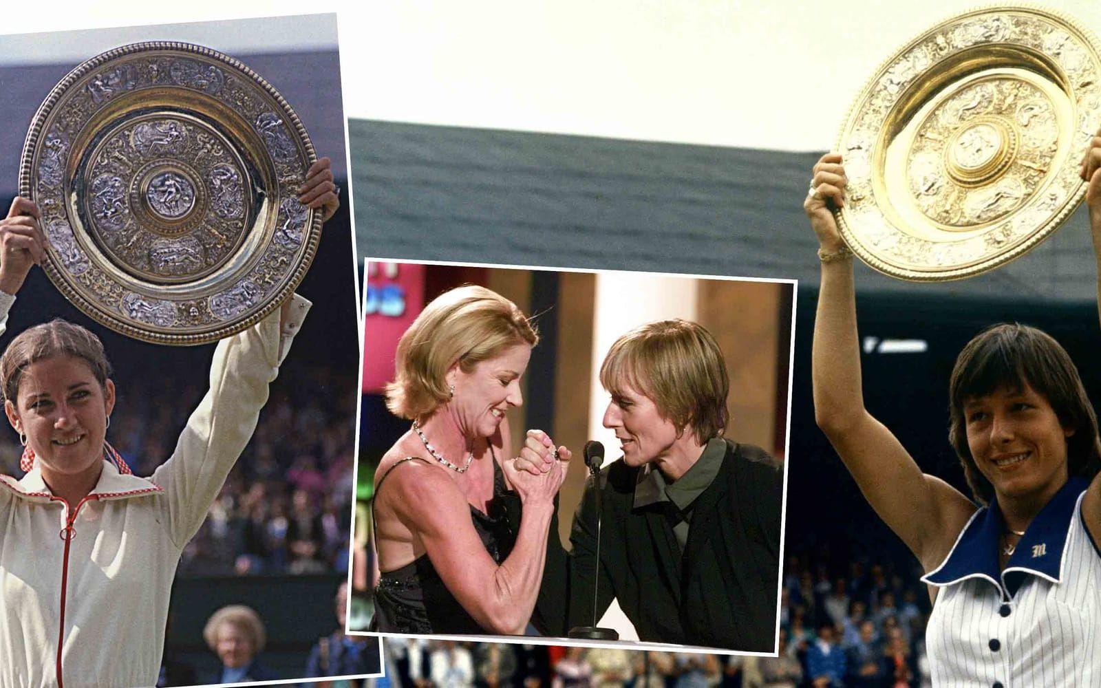<strong>Chris Evert vs. Martina Navratilova.</strong> Någon av dem vann 18 av 19 grand slam-turneringar åren 1982-1986. Inte konstigt att det byggdes upp en rivalitet mellan Evert och Navratilova. Foto: TT