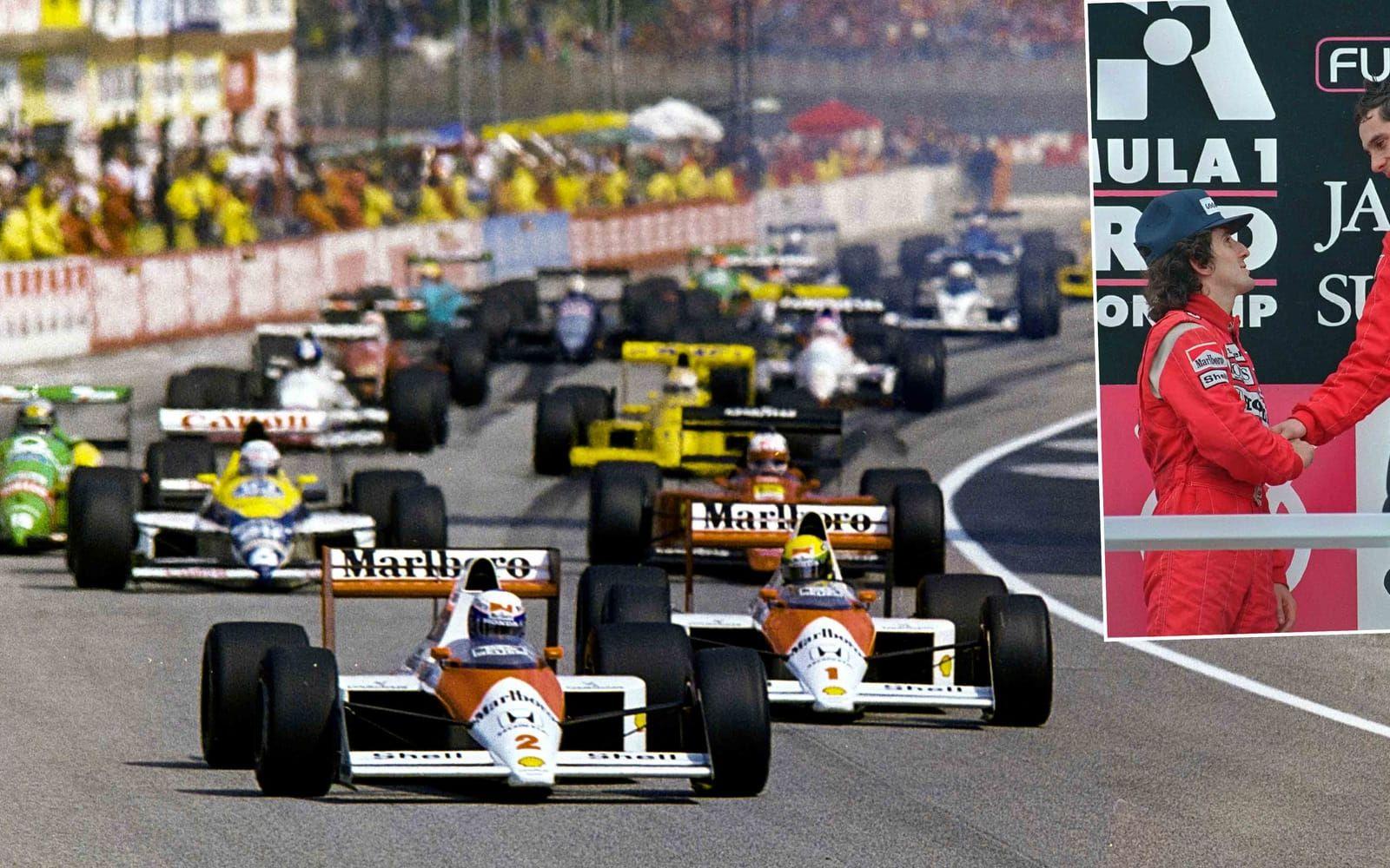 <strong>Alain Prost vs. Ayrton Senna.</strong> Lagkamrater i McLaren, men ändå bittra rivaler. Foto: TT