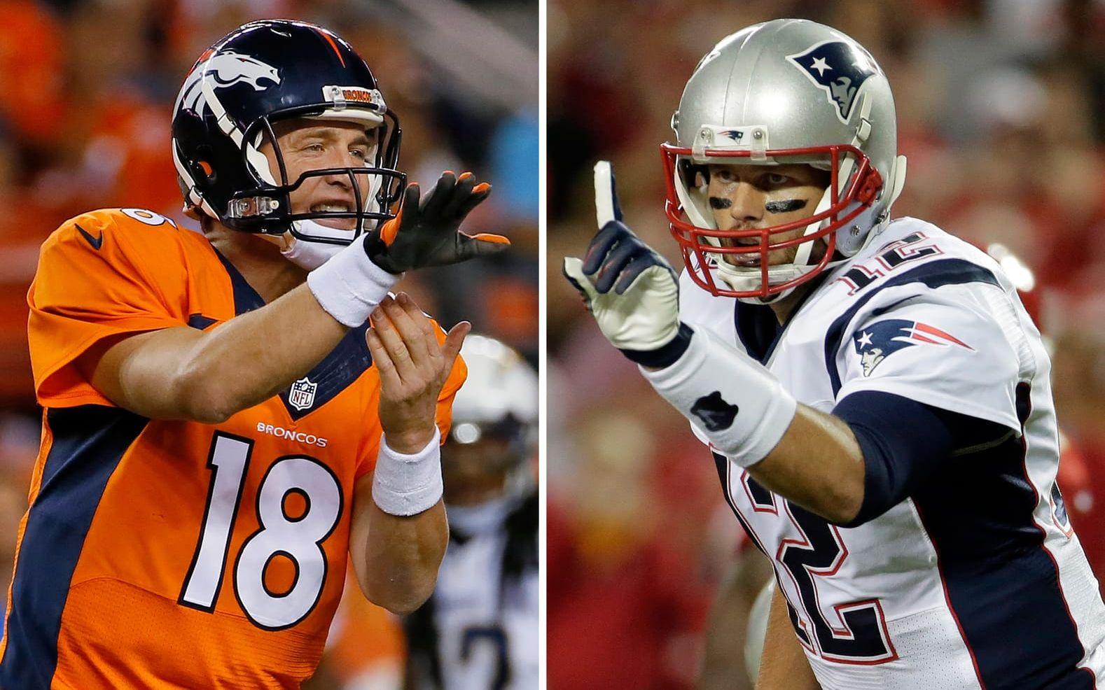 <strong>Tom Brady vs. Peyton Manning.</strong> Två fantastiska quarterbacks som kom in i NFL ungefär samtidigt och som sedan dominerade ligan i 15 år. Foto: TT
