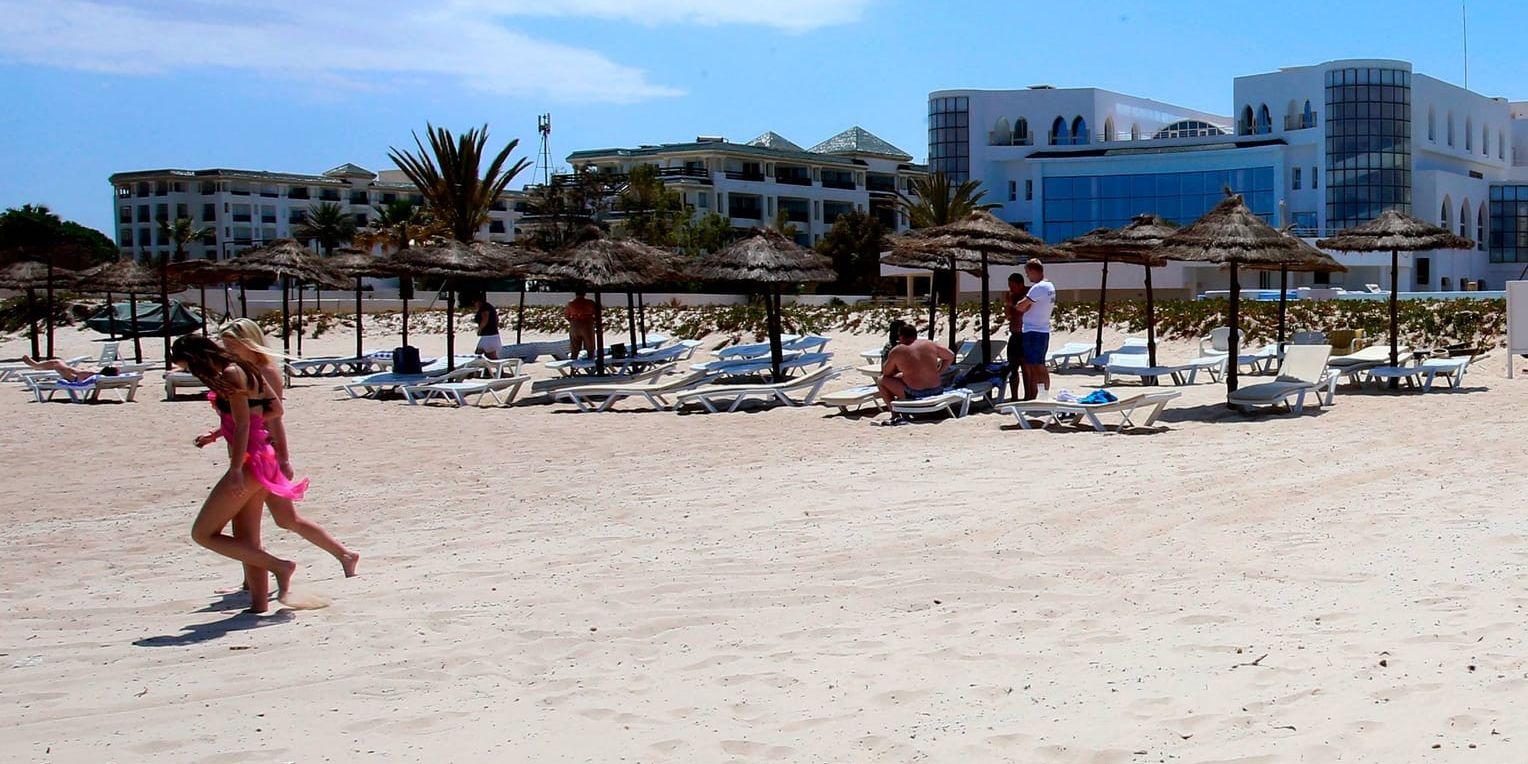 Turister på stranden i Sousse, Tunisien. Arkivbild.