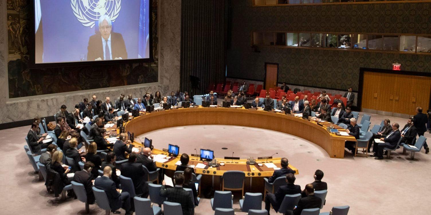 FN:s säkerhetsråd under omröstningen om oberoende observatörer i Jemen på fredagen. Arkivbild.