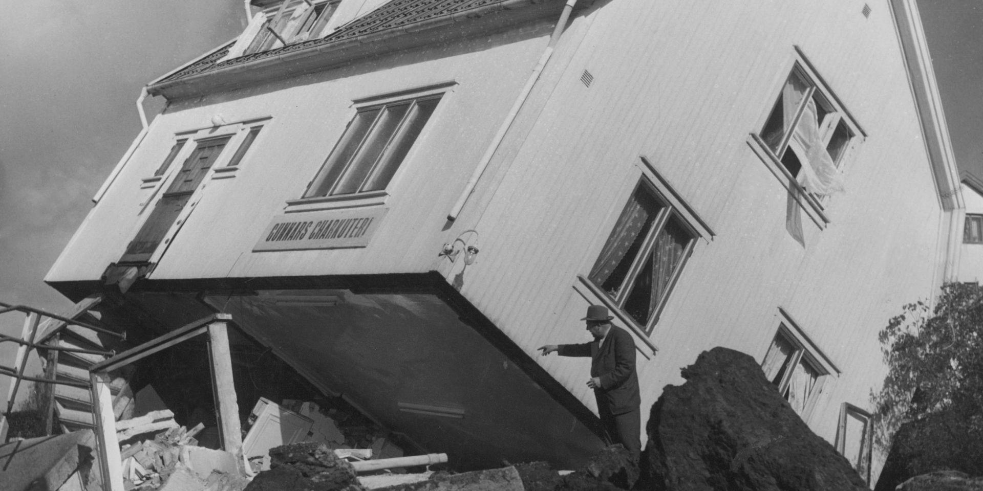 Varnande exempel. Ett hus som har åkt på glid i Surteraset år 1950.
