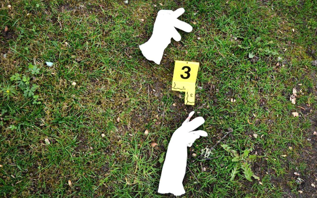 Även ett par handskar med blod på hittades på gräset. Foto: Polisen
