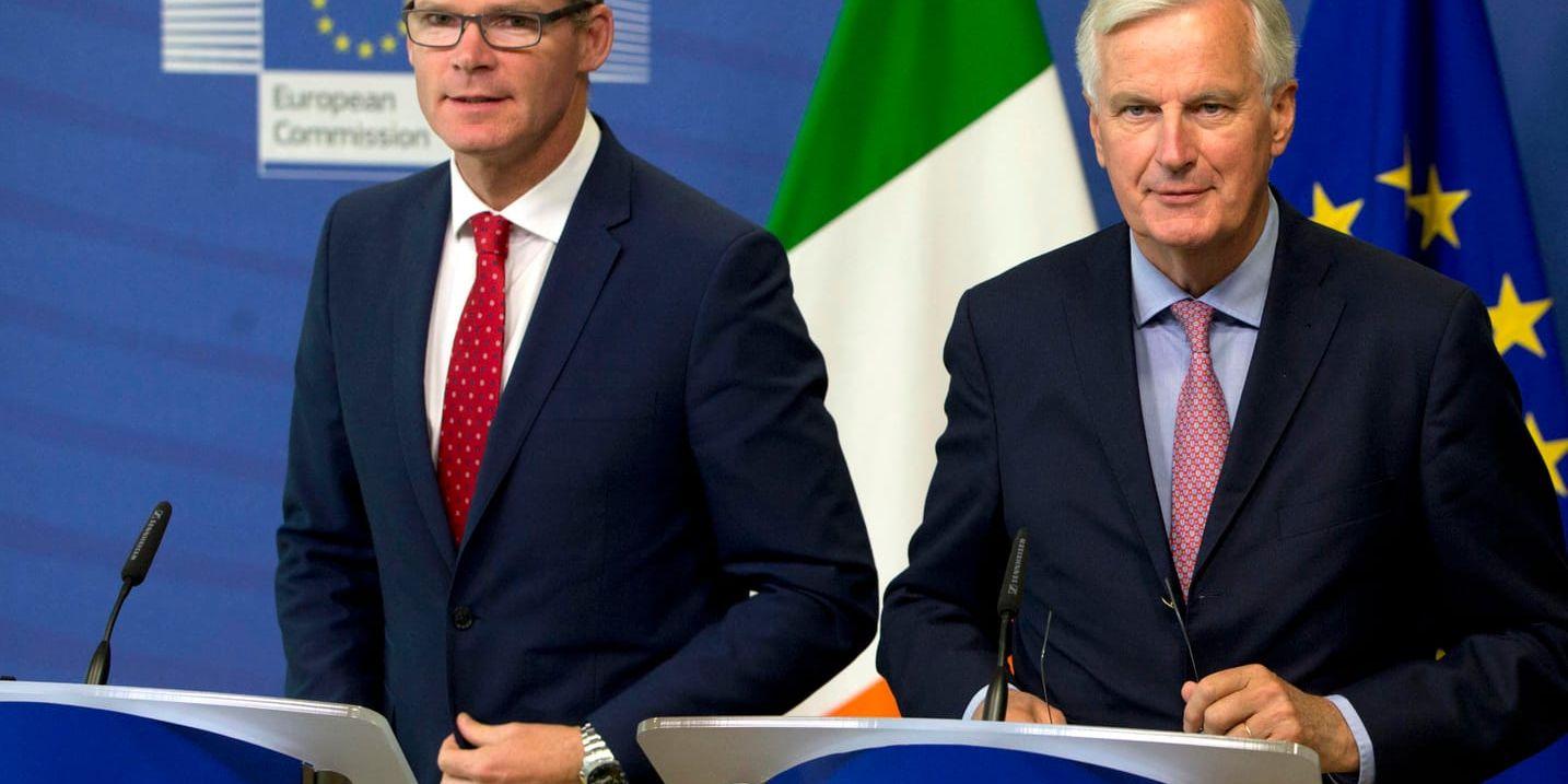 Irlands utrikesminister Simon Coveney (till vänster) tillsammans med EU:s chefsförhandlare om brexit, Michel Barnier. Arkivfoto.