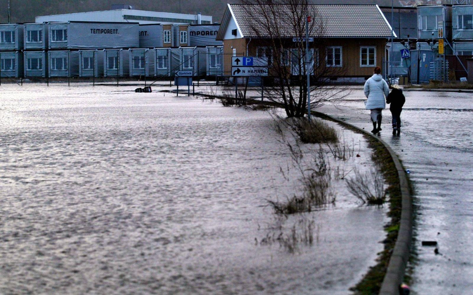 Översvämning i centrala Uddevalla. Bild: Gösta Axelsson