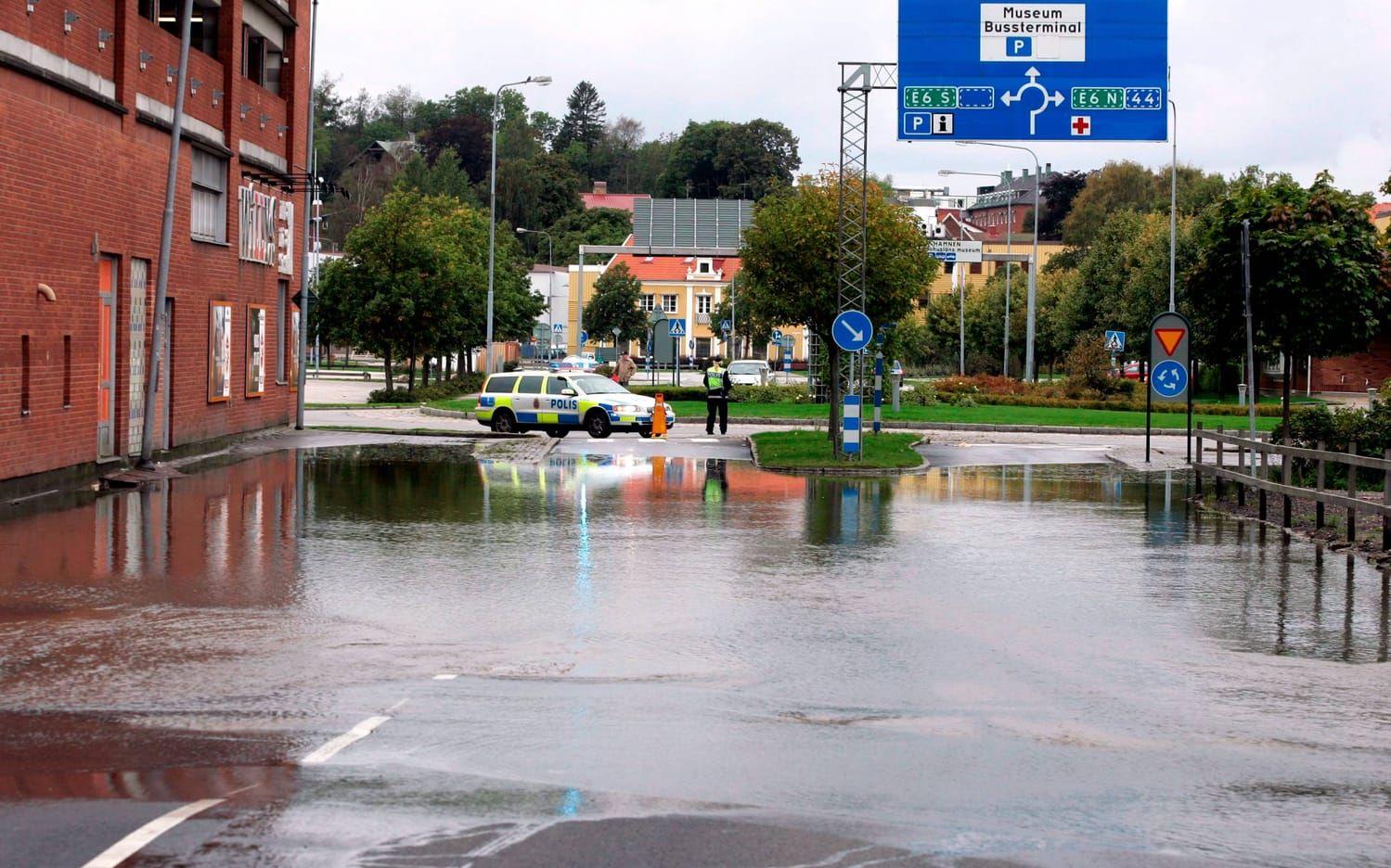 Översvämning i centrala Uddevalla 2008. Bild: Ronny B Nilsson