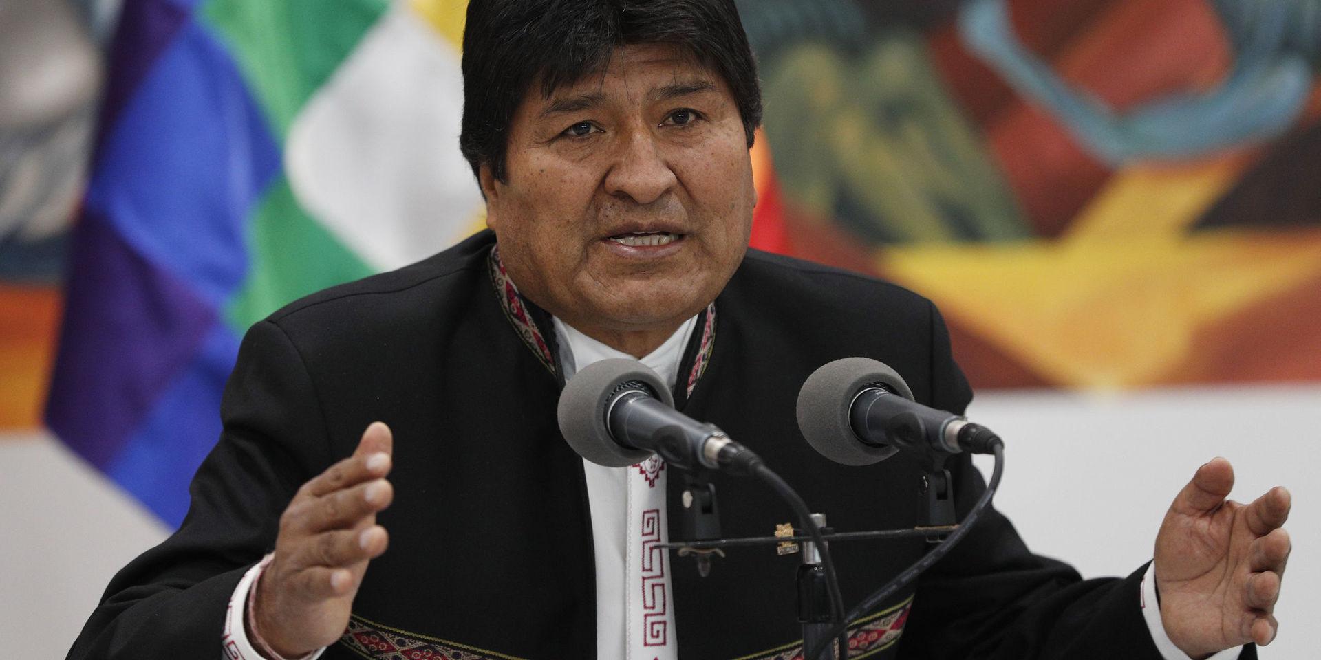 Bolivias president Evo Morales under en presskonferens på onsdagen. 