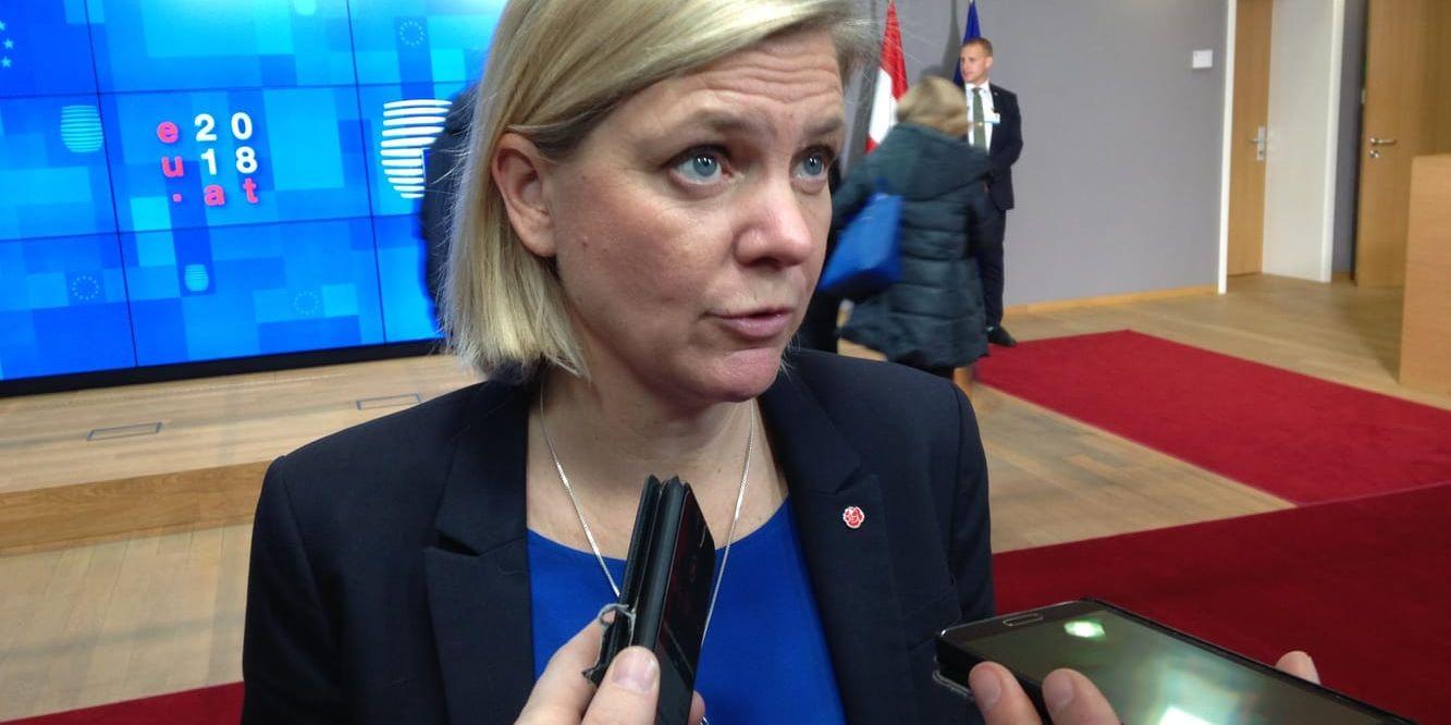 Finansminister Magdalena Andersson (S) har upprepade gånger sagt nej till en omsättningsskatt på digitala nätjättar i möten med sina kollegor i EU. Arkivfoto.