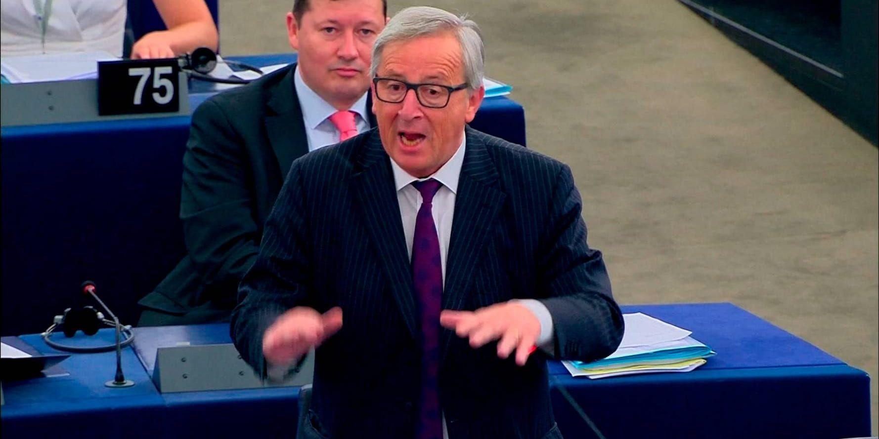 TV-bild från debatten där Jean-Claude Juncker ilsknade till. Arkivbild.
