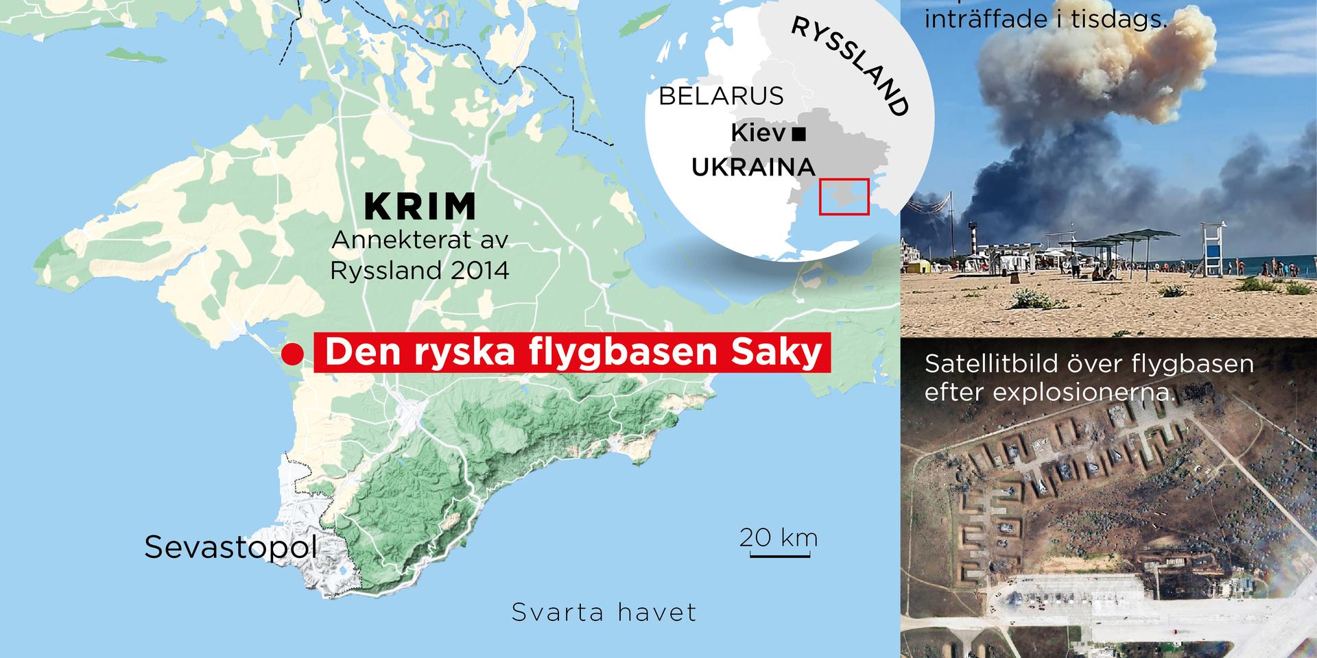 Webbkarta med satellitbild över flygbasen Saky.