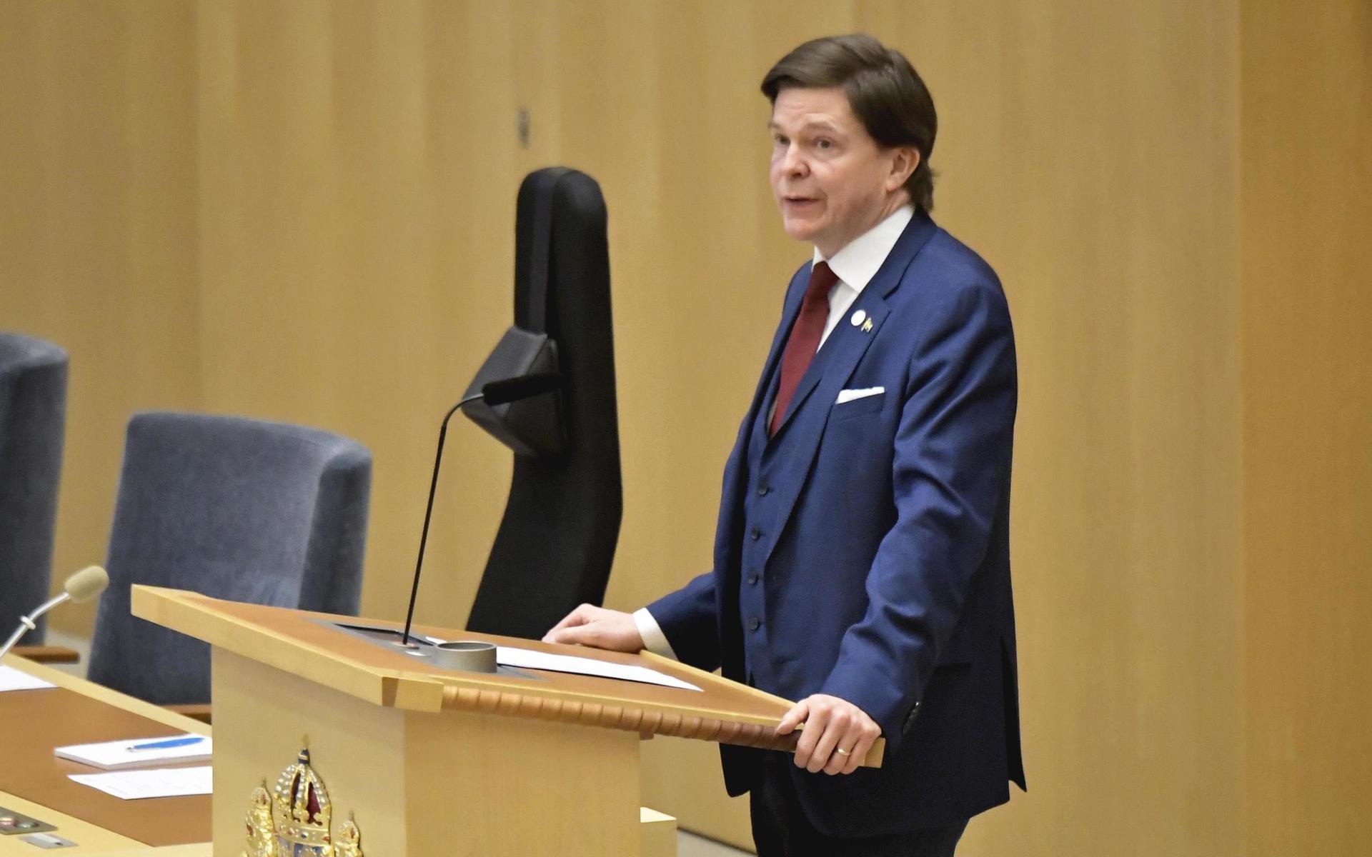 STOCKHOLM 20210113Riksdagens talman Andreas Norlén under dagens partiledardebatt i riksdagen.Foto: Janerik Henriksson / TT 