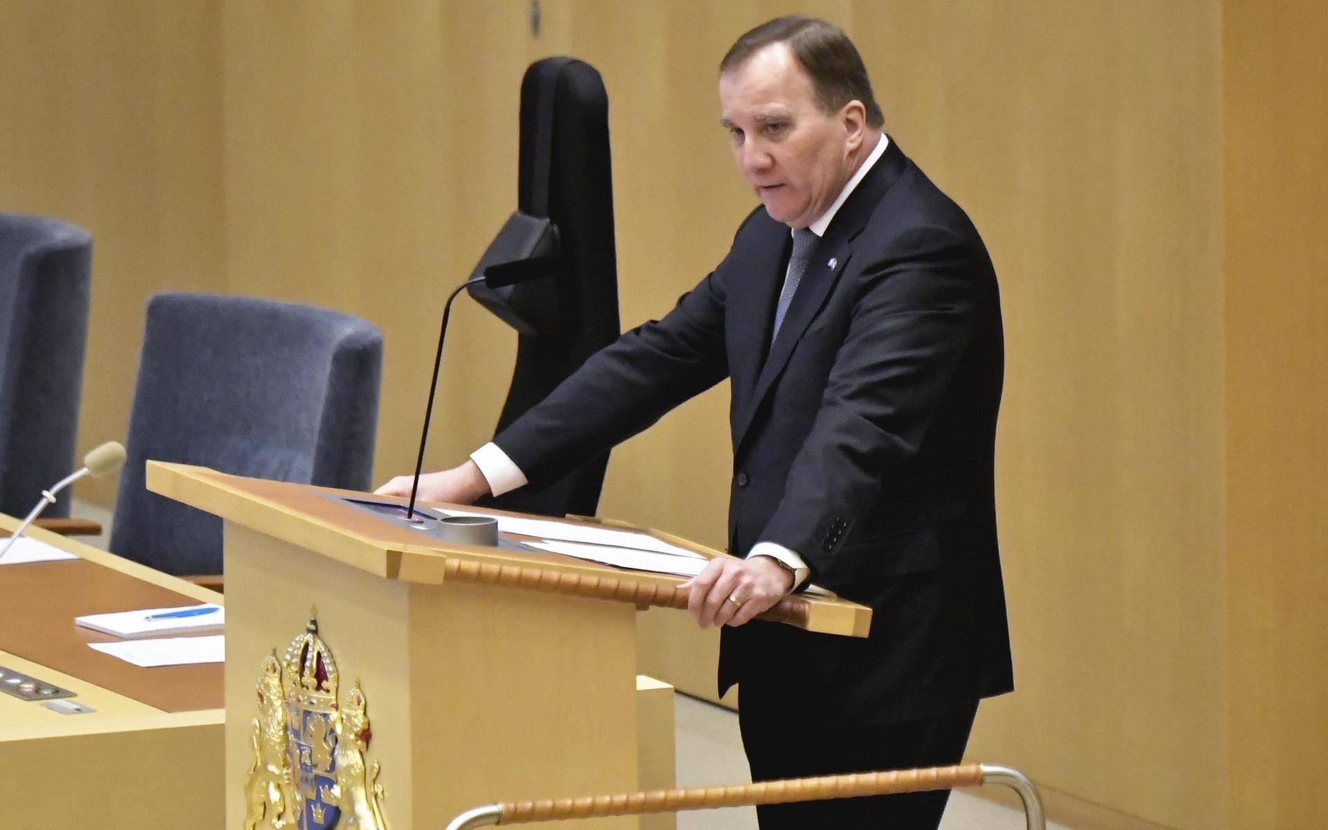 STOCKHOLM 20210113Socialdemokraternas partiledare Stefan Löfven (S) under dagens partiledardebatt i riksdagen.Foto: Janerik Henriksson / TT 