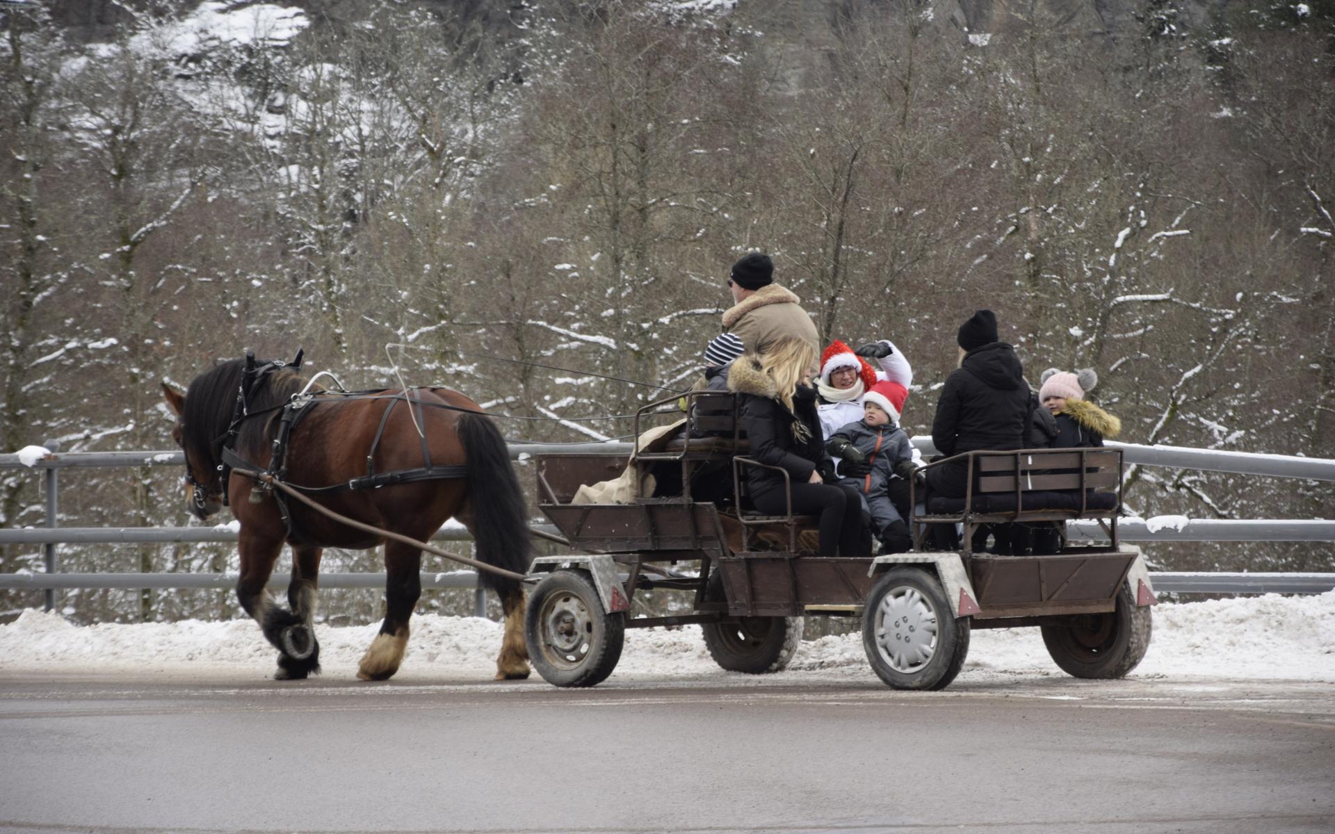 Att ta en mysig tur med häst och vagn var ett populärt inslag på julmarknaden i Munkedal.