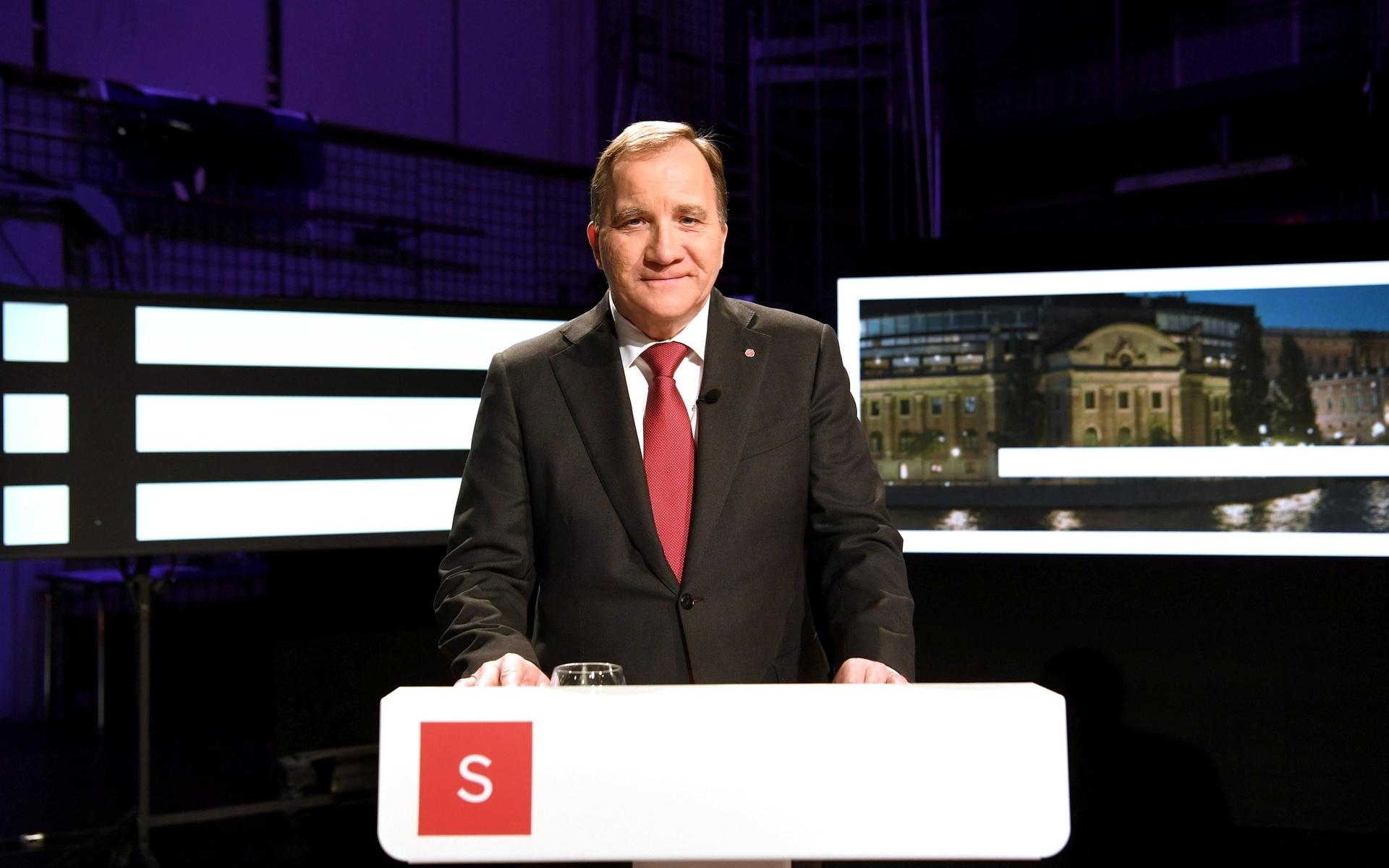 STOCKHOLM 20211010
Socialdemokraternas partiledare Stefan Löfven (S) under söndagens partiledardebatt i Agenda i SVT.
Foto: Fredrik Sandberg / TT / kod 10080