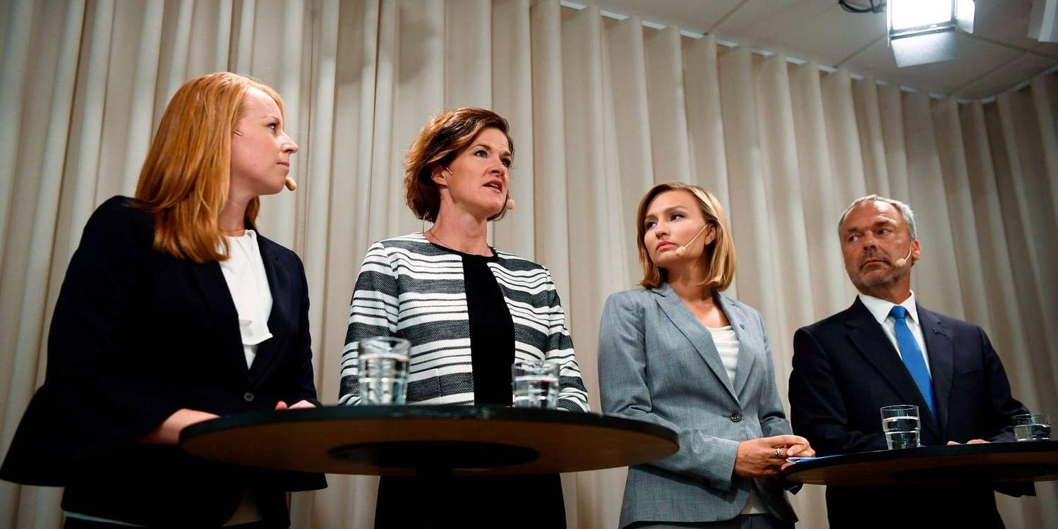 Alliansens partiledare, Annie Lööf (C), Anna Kinberg Batra (M), Ebba Busch Thor (KD) och Jan Björklund (L). Arkivbild.