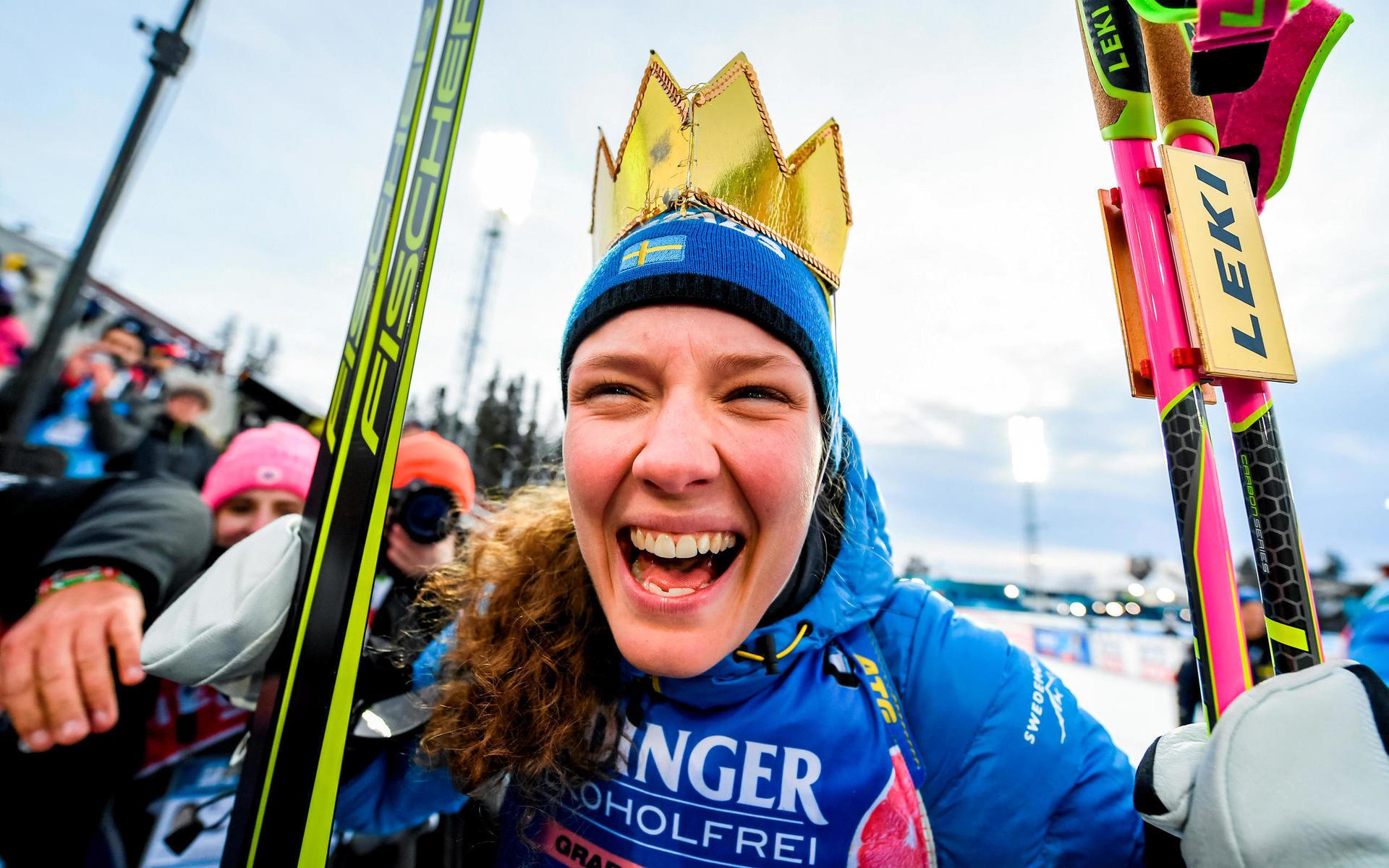 Hanna Öberg firar en ny seger.