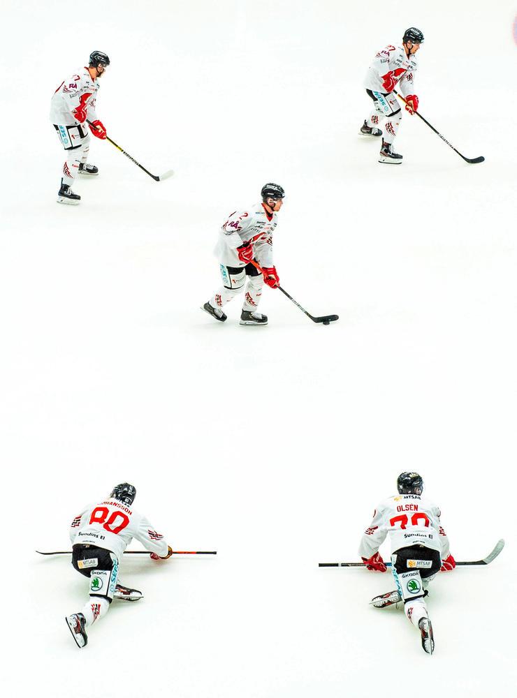 Vita Hästen värmer upp inför en match i Hockeyallsvenskan.