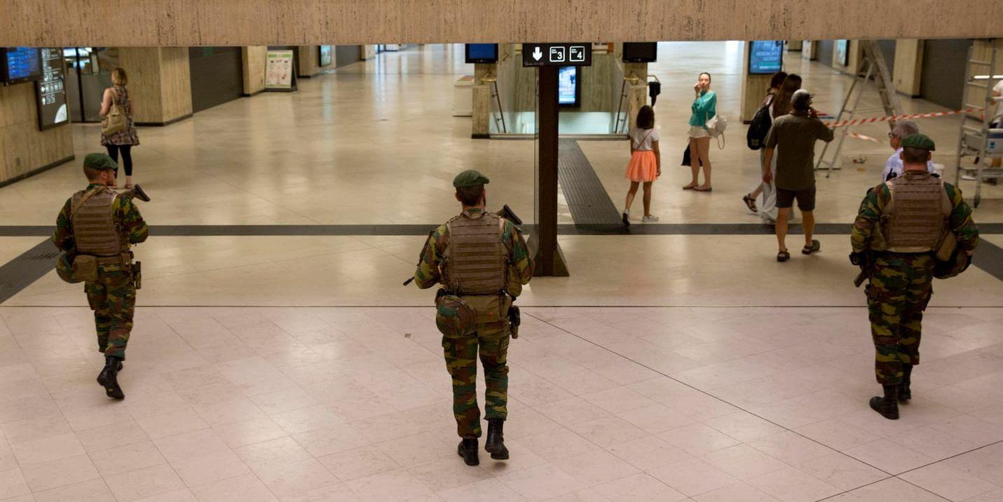 Stärkt bevakning på centralstationen i Bryssel efter en avvärjd terrorattack i juni 2017. Arkivbild.