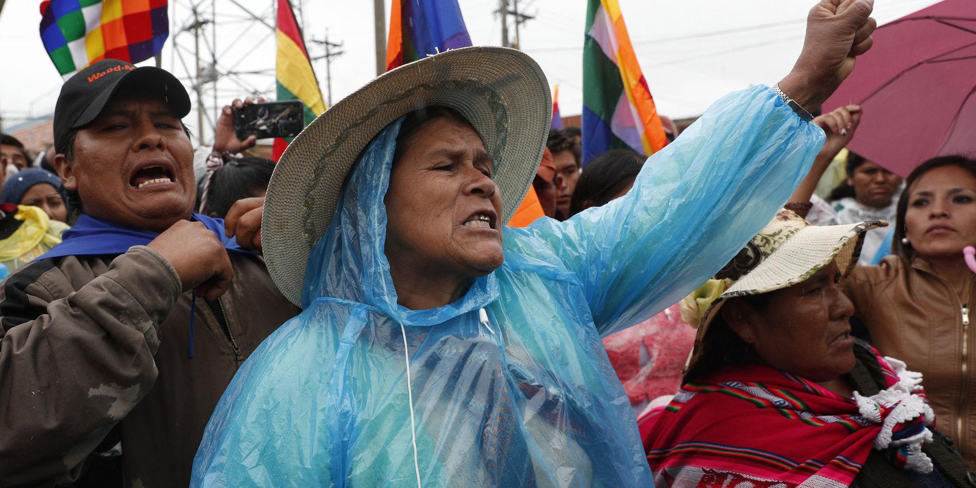 Anhängare till avgångne presidenten Evo Morales demonstrerar i Bolivia.