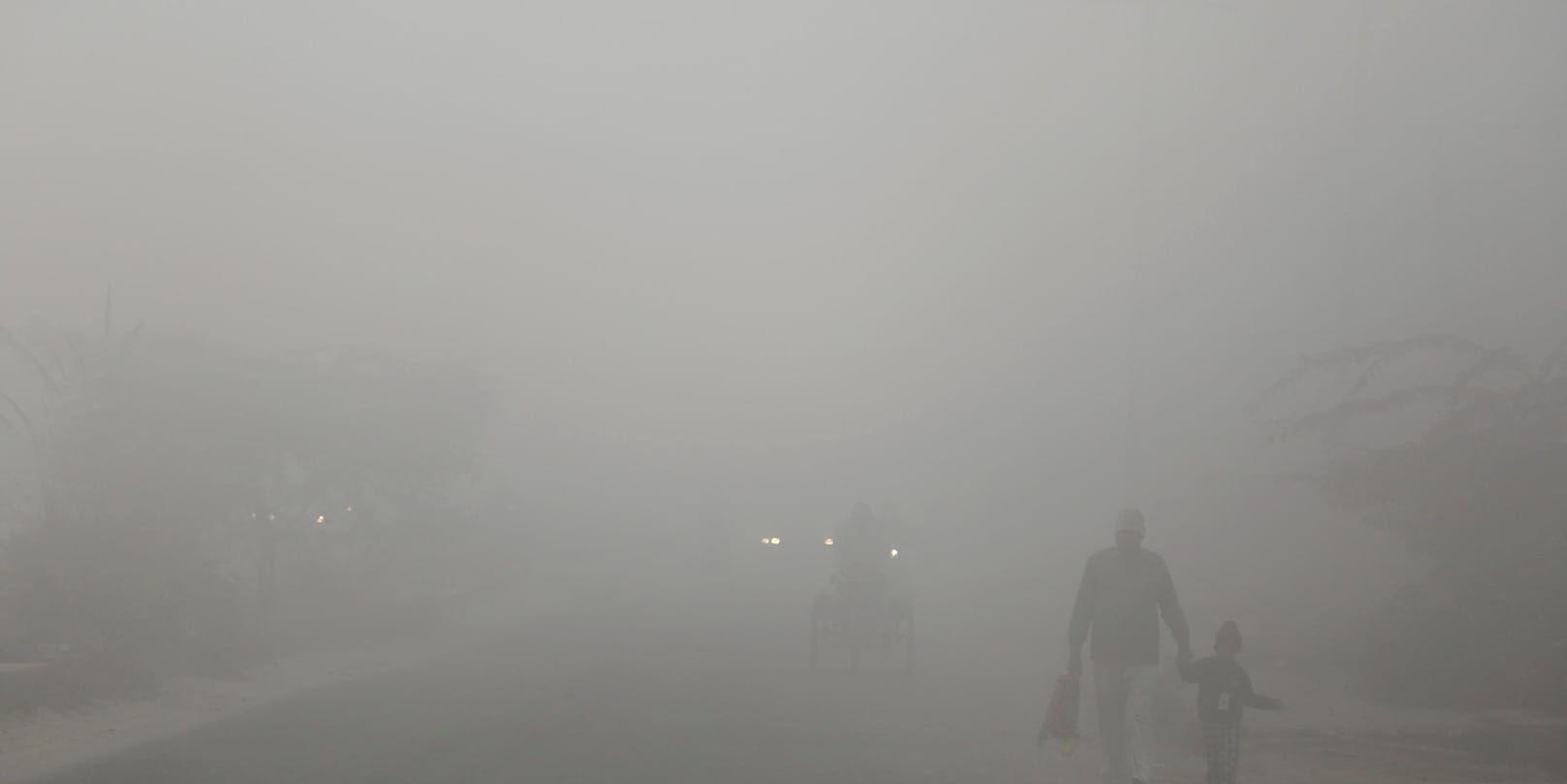 En väg i utkanten av Indiens huvudstad New Delhi i november.