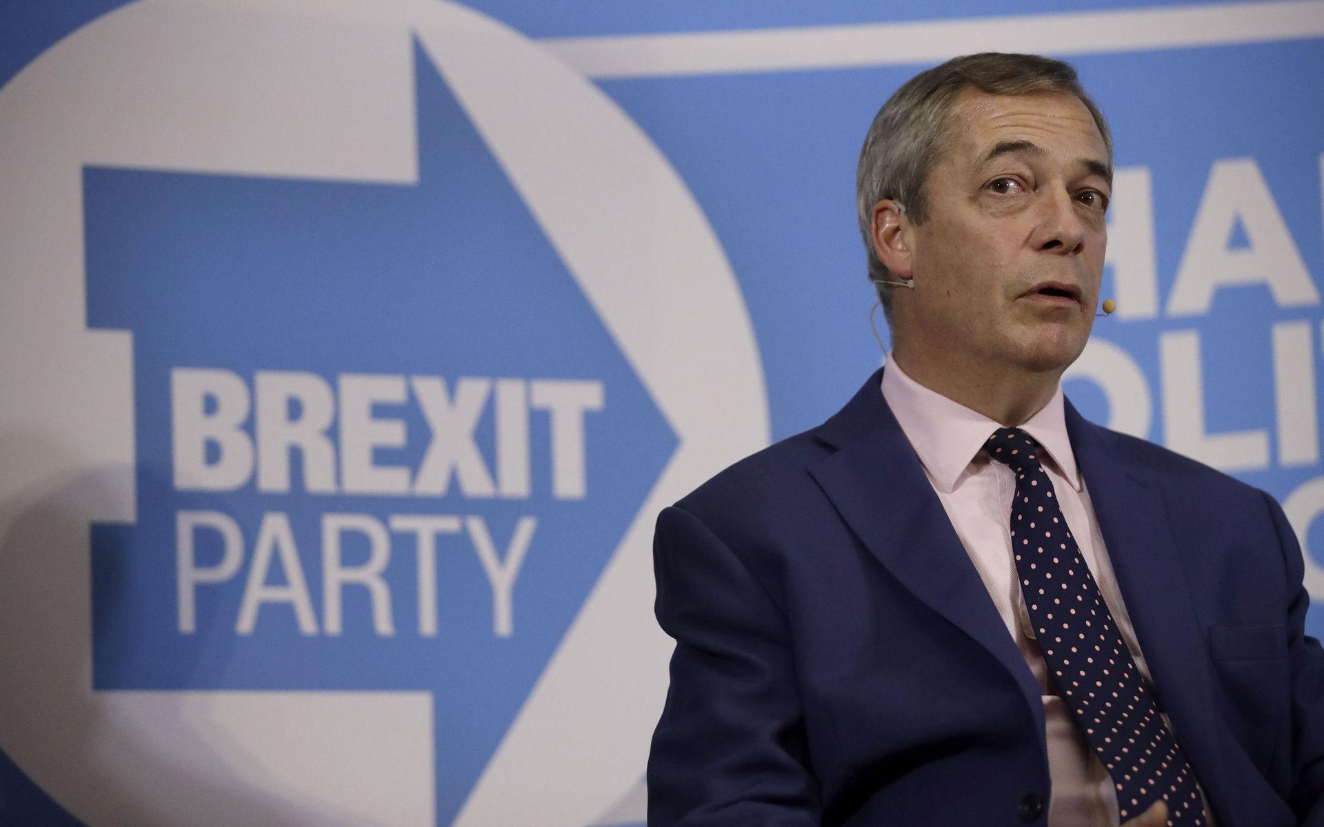 Nigel Farage the leader of the Brexit Party takes questions from journalists during an election press conference in London, Tuesday, Dec. 10, 2019. Britain goes to the polls on Dec. 12. (AP Photo/Matt Dunham)  LMD102