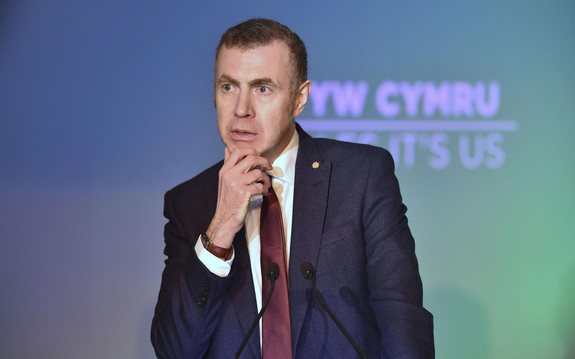 Britain&apos;s Plaid Cymru leader Adam Price speaks during the launch of his party&apos;s manifesto in Nantgarw, Wales, Friday Nov. 22, 2019, ahead of the general election on Dec. 12. (Ben Birchall/PA via AP)  LBJ808