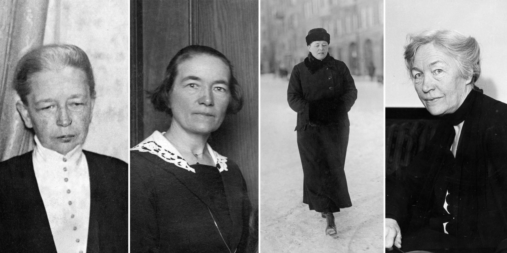 Elisabeth Tamm (lib), Nelly Thüring (S), Bertha Wellin (Högerparti), Kerstin Hesselgren (lib) och Agda Östlund (S) (ej på bild) blev de första kvinnorna att väljas in i riksdagen 1921.