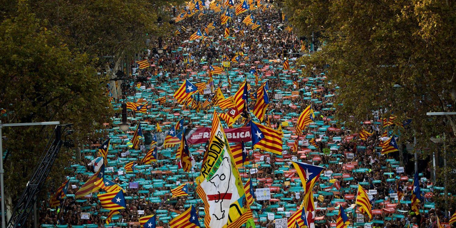 I Barcelona demonstrerade omkring 450 000 människor på lördagen efter premiärminister Mariano Rajoys besked om att avsätta den katalanska regionregeringen.