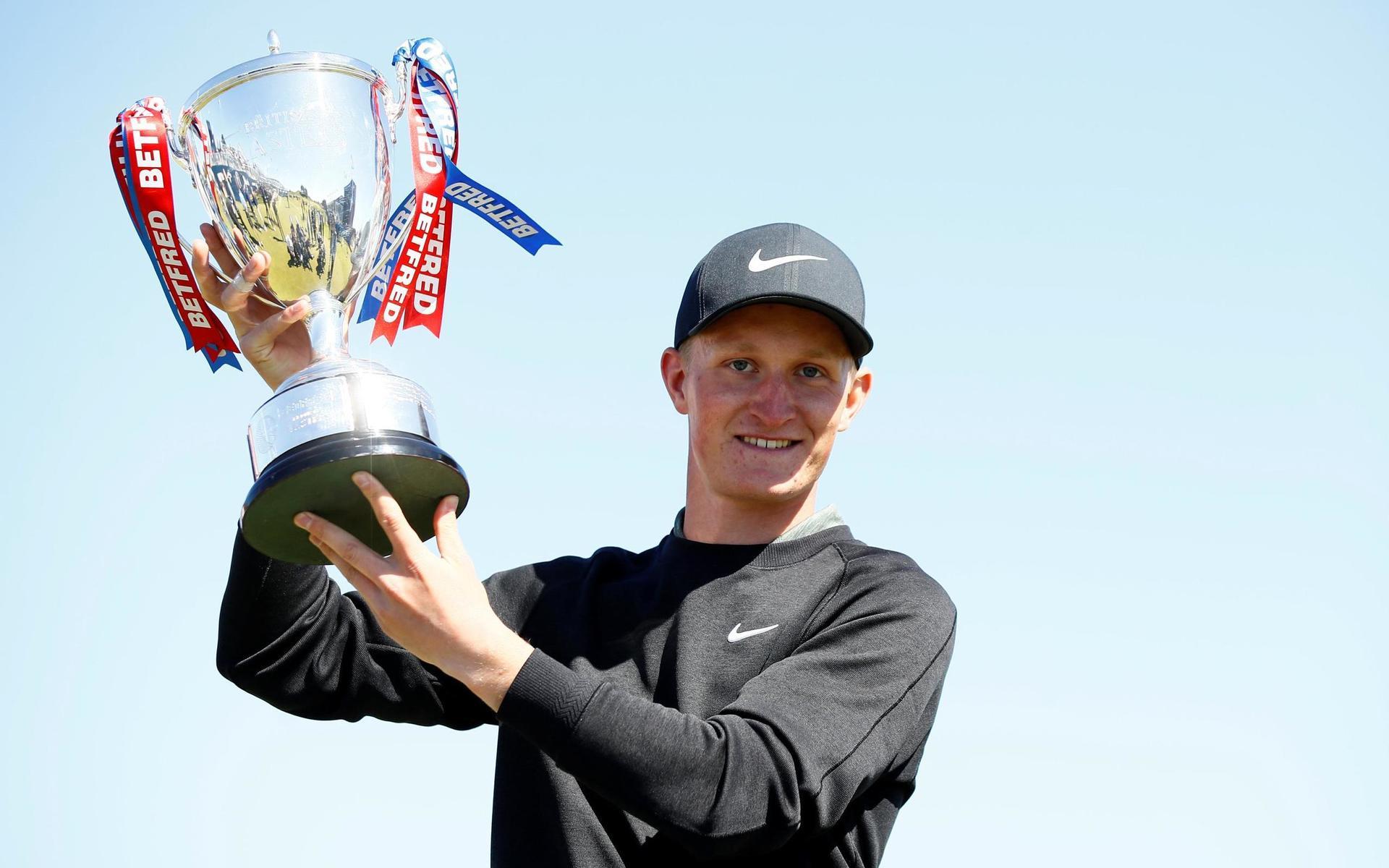 Marcus Kinhult efter seger på British Masters, Hillside Golf Club 2019.