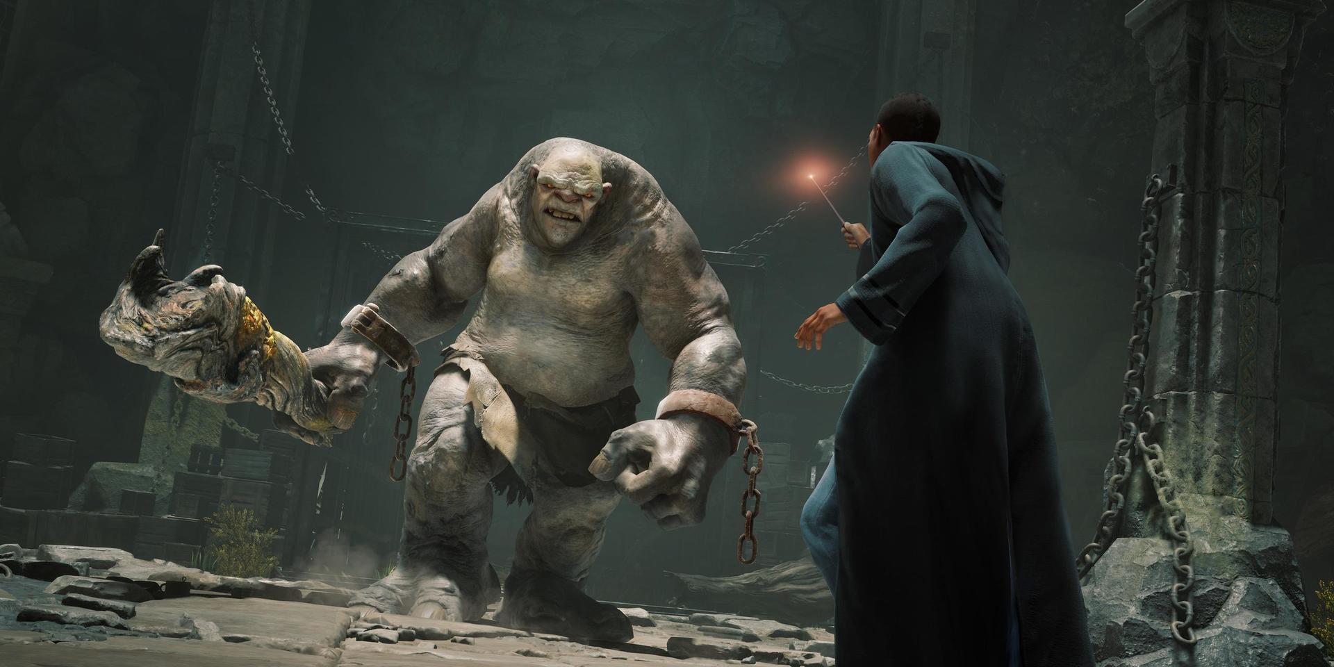 Både troll och trollkarlar förekommer i det nya actionrollspelet 'Hogwarts legacy'. Pressbild. 