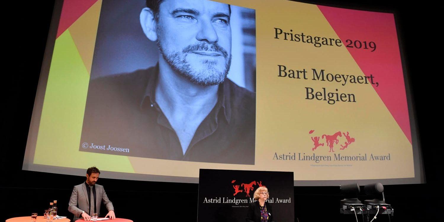 Den belgiske författaren Bart Moeyaert blir årets mottagare av Astrid Lindgren Memorial Award, Alma-priset, som tillkännagavs vid en presskonferens på tisdagen.