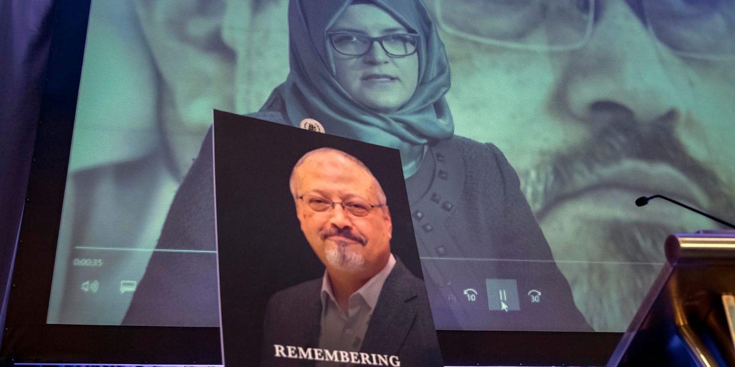 En bild på Jamal Khashoggi under en minnesstund. Arkivbild.