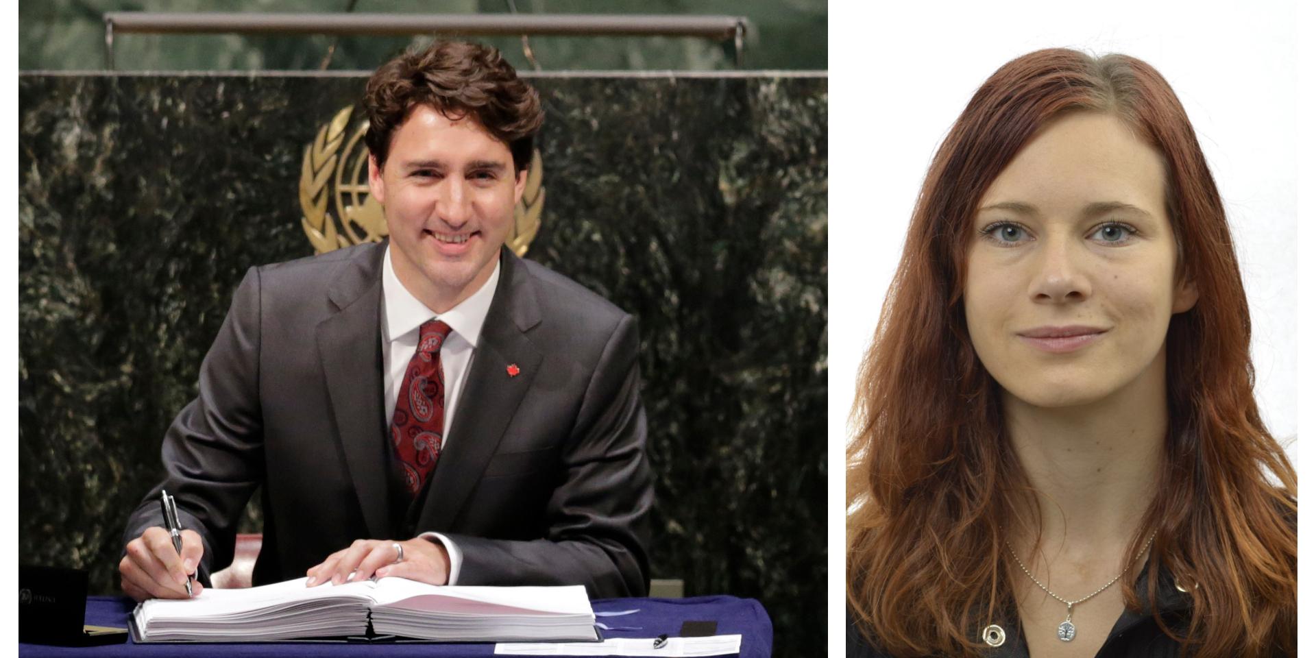 Kanadas premiärminister Justin Trudeau skriver under Paris-avtalet. 