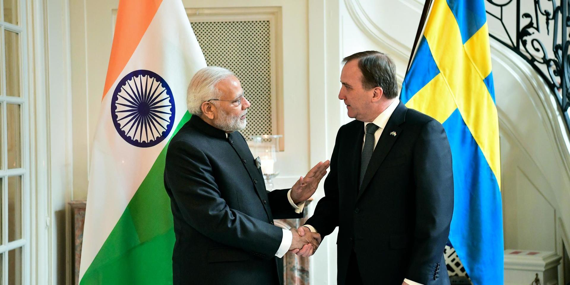 Statsminister Stefan Löfven och Indiens premiärminister Narenfra Modi, som möttes i Stockholm 2018 (bilden), har träffats igen men nu digitalt.