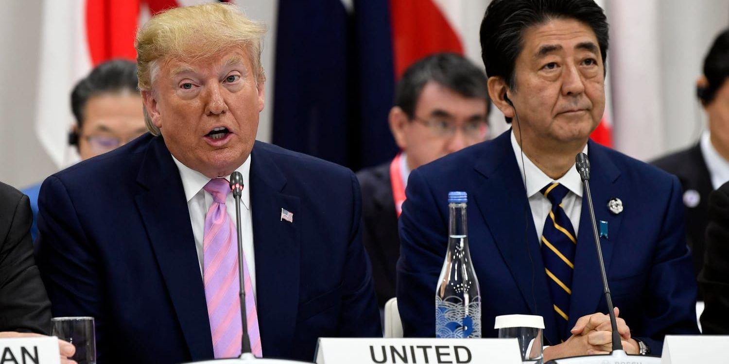 USA:s president Donald Trump och Japans premiärminister Shinzo Abe vid G20-mötet i Osaka.