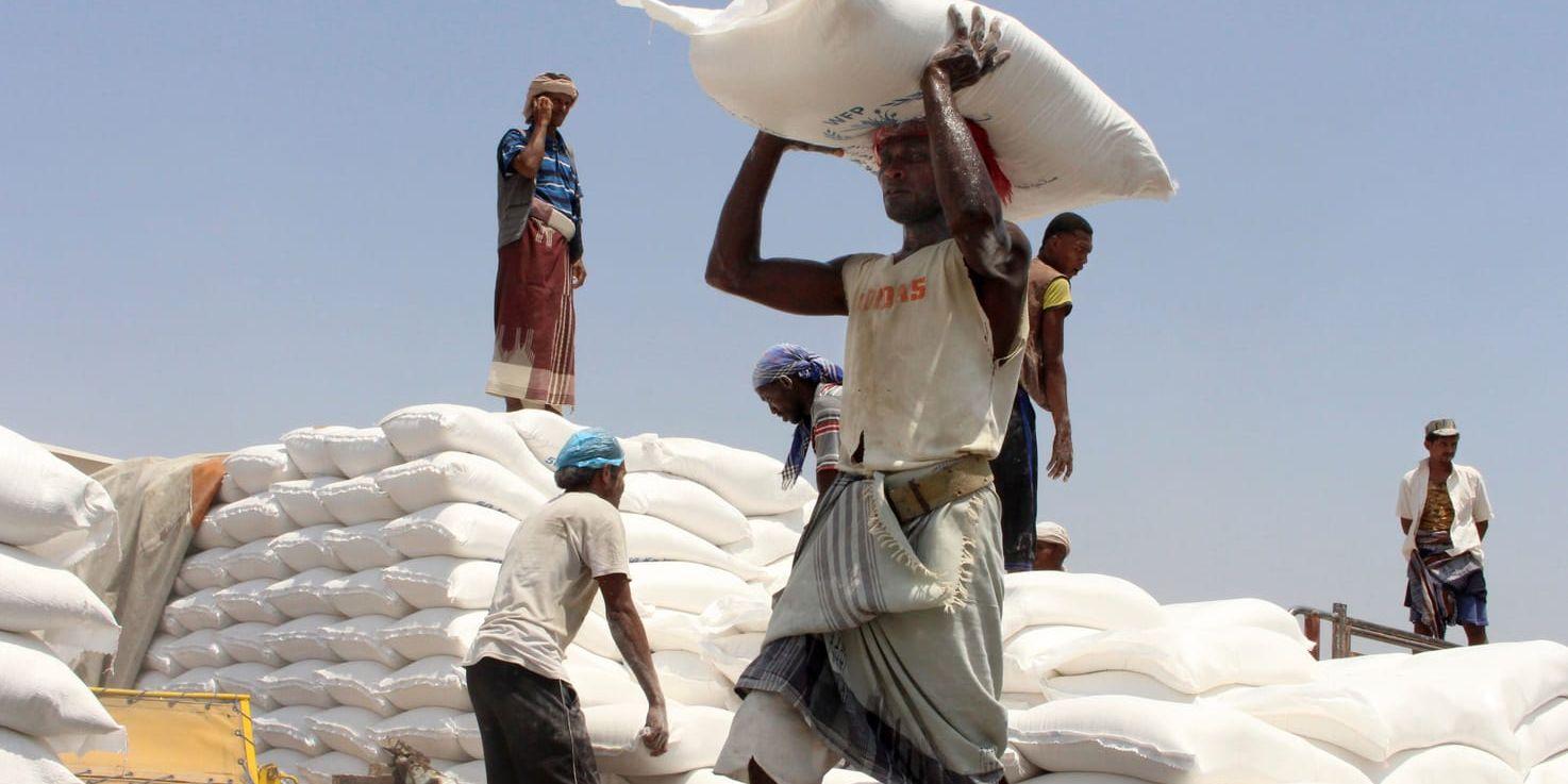 FN-organisationenWorld Food Programme (WFP) leverar mat till Jemen. (arkivbild)