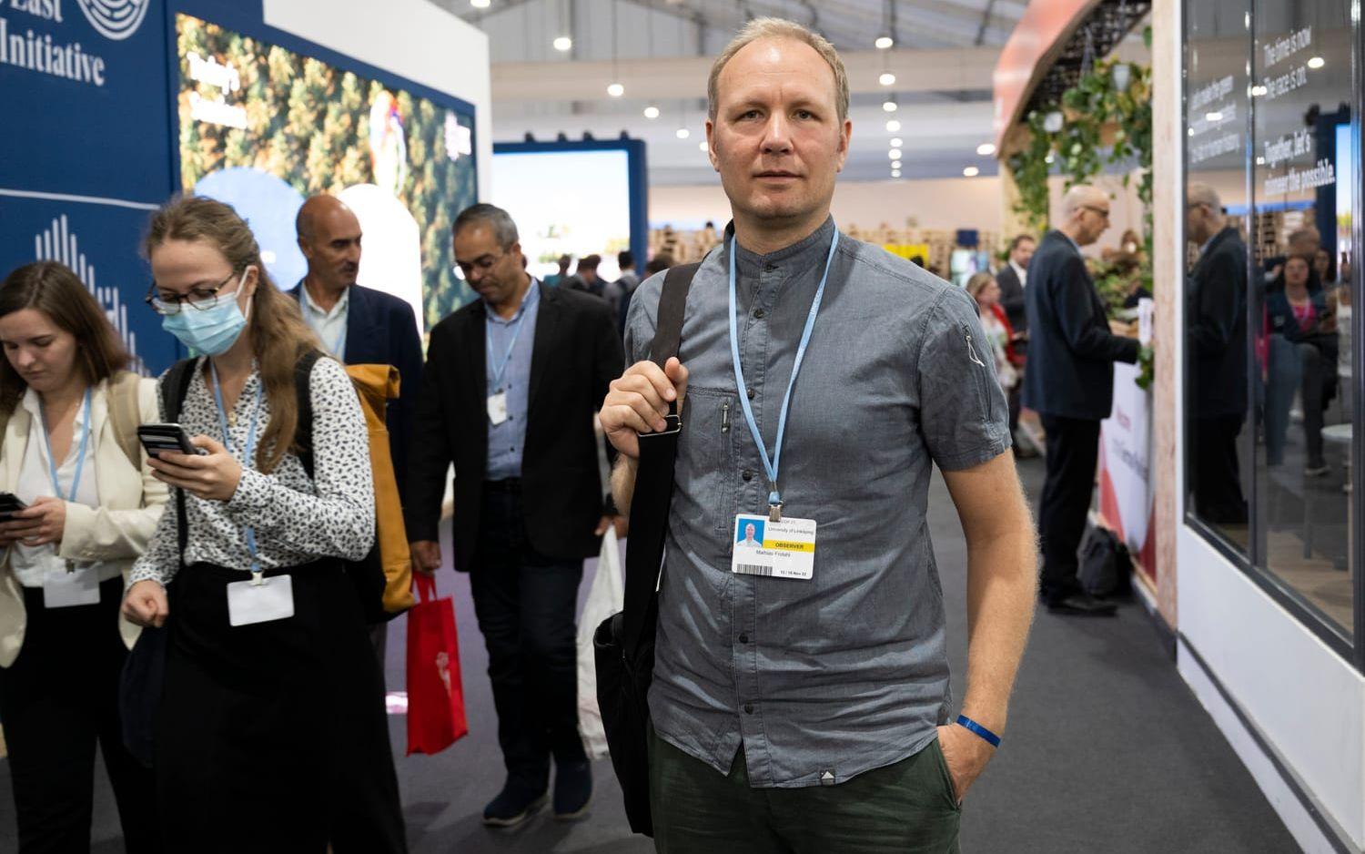 Mathias Fridahl, forskare i klimatpolitik vid Linköpings universitet, på klimatmötet COP27 i Sharm El-Sheikh i Egypten. Arkivbild.